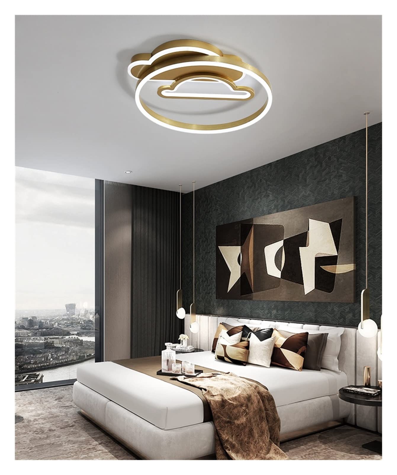 Modern Gold LED Chandelier - Dimmable Ceiling Light with Remote Control, Aluminum Fixture for Bedroom, Living Room & Kitchen | Energy Efficient Lighting for Home Decor & Dining Areas