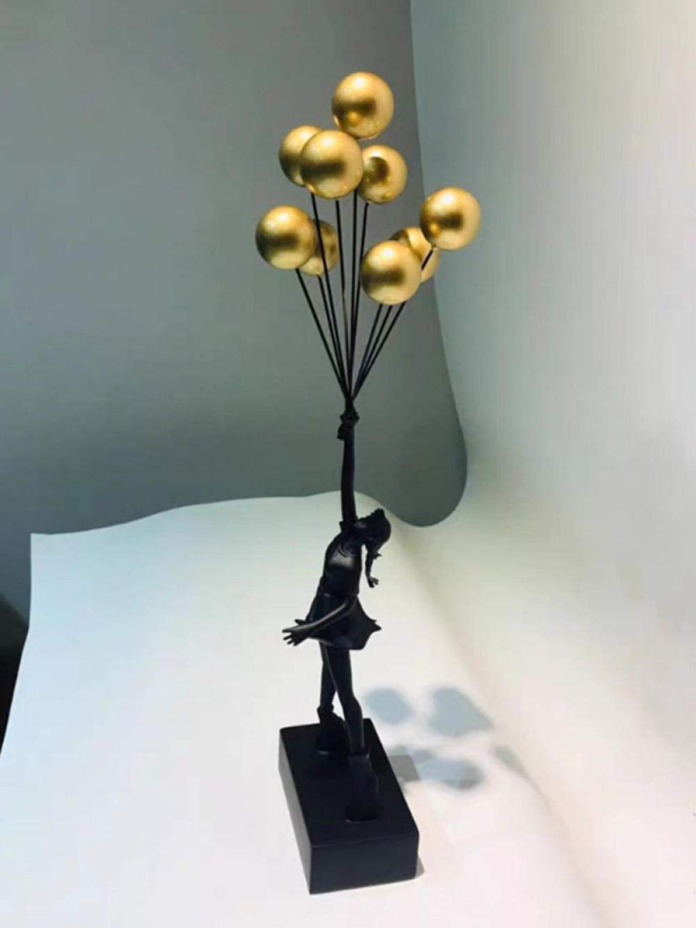 ZDMM Luxury Balloon Girl Statue - 22.4 Inch Gold Resin Flying Balloon Girl Art Sculpture for Home Decor, Living Room, Bedroom & Office Decoration