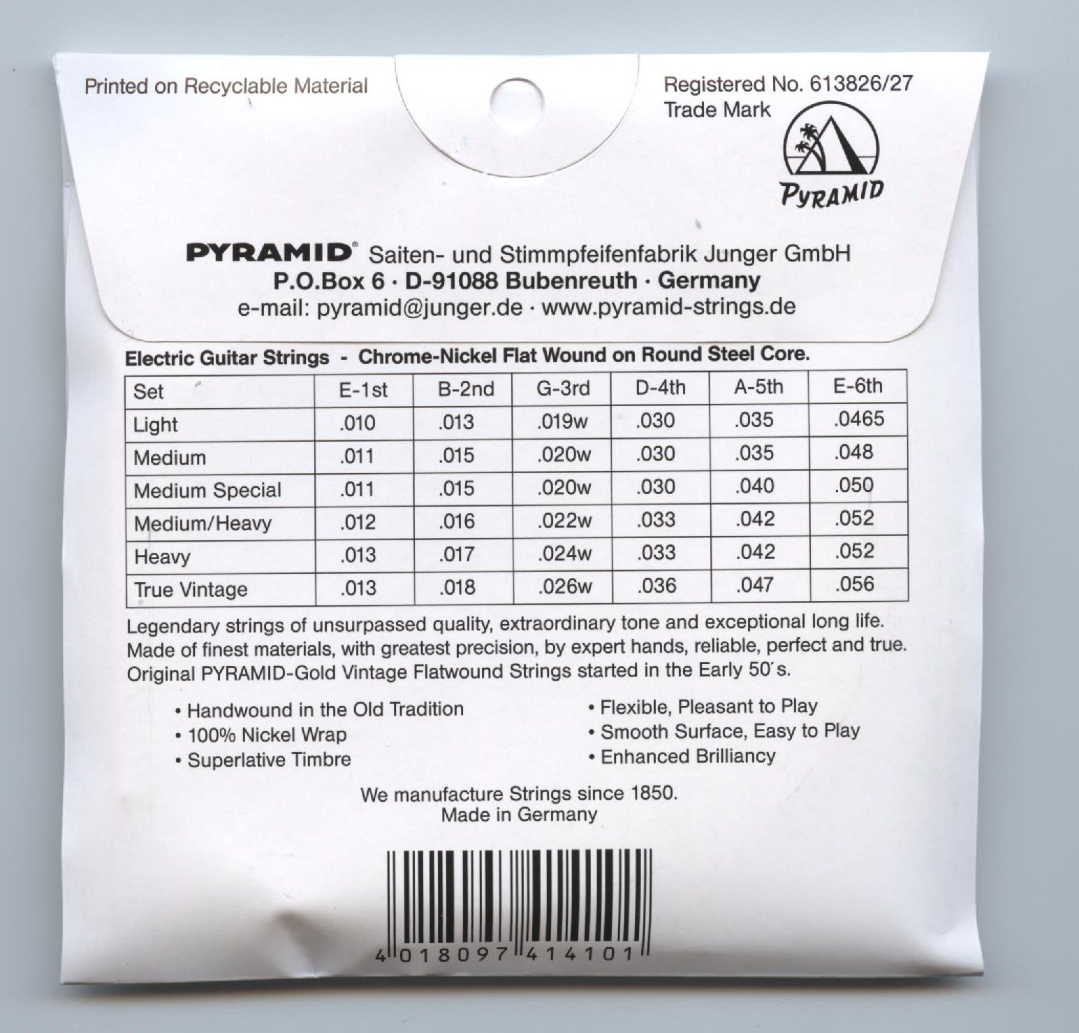 Premium Pyramid Electric Guitar Strings - Gold Chrome Nickel Flat Wound Round Core (12-52 Gauge) for Blues, Jazz & Rock Performance