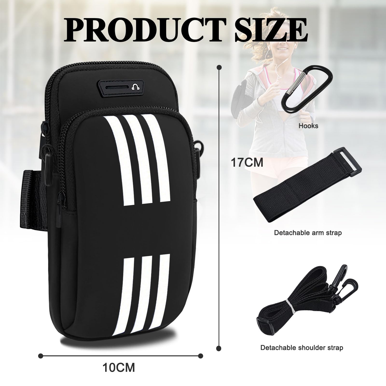 Running Armband Phone Holder - Adjustable Crossbody Pouch for iPhone 15/14/13/12/11 Pro Max/XS/XR/X/8/7/6 Plus & Samsung Galaxy S24/Note - Hands-Free Workout Accessory for Jogging, Gym & Outdoor Activities