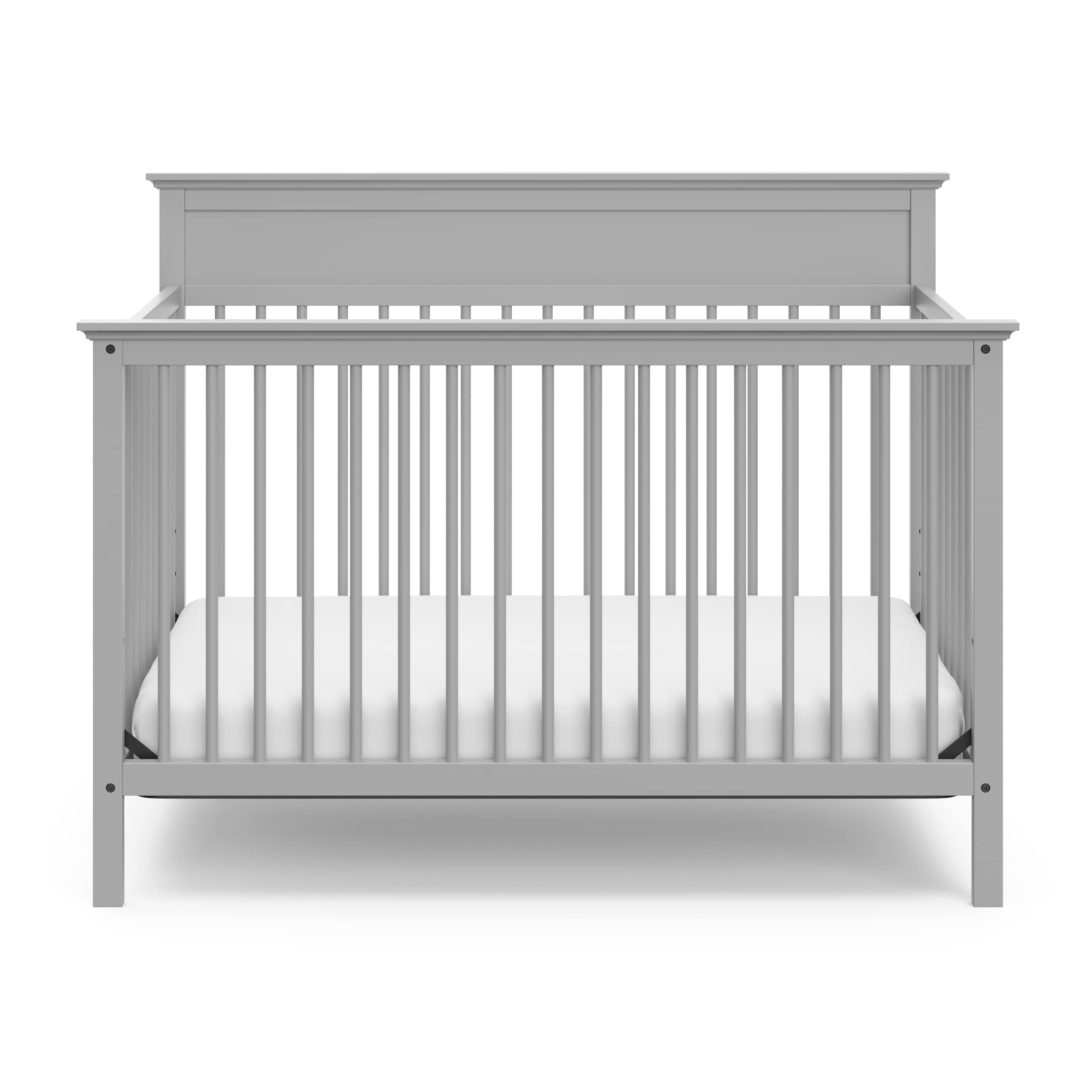 Storkcraft Carmel 5-in-1 Convertible Crib in Pebble Gray - GREENGUARD Gold Certified, Converts to Toddler Bed & Full-Size Bed, Adjustable Mattress Heights (4 Levels), Fits Standard Full-Size Mattress - Perfect for Nursery, Baby Room & Toddler Bedroom Transition