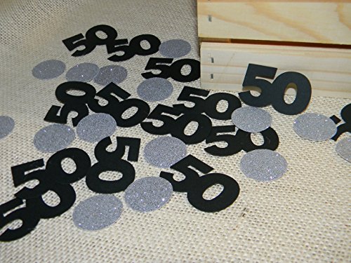 100 Mixed Black & Silver 50th Birthday Party Decorations - 50 Number Confetti Balloons & Party Supplies for Milestone Celebrations, Anniversaries & Golden Jubilee Events