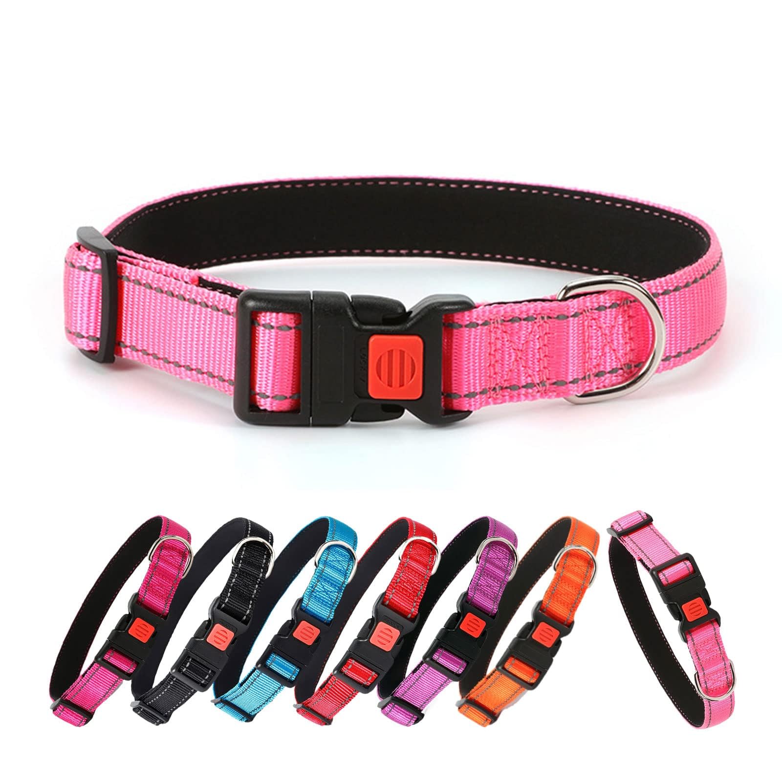 Reflective Adjustable Dog Collar - Ultra Soft Breathable Neoprene Pet Collar with Quick Release Buckle for Puppy, Small, Medium & Large Dogs - Perfect for Night Walks, Jogging & Outdoor Adventures