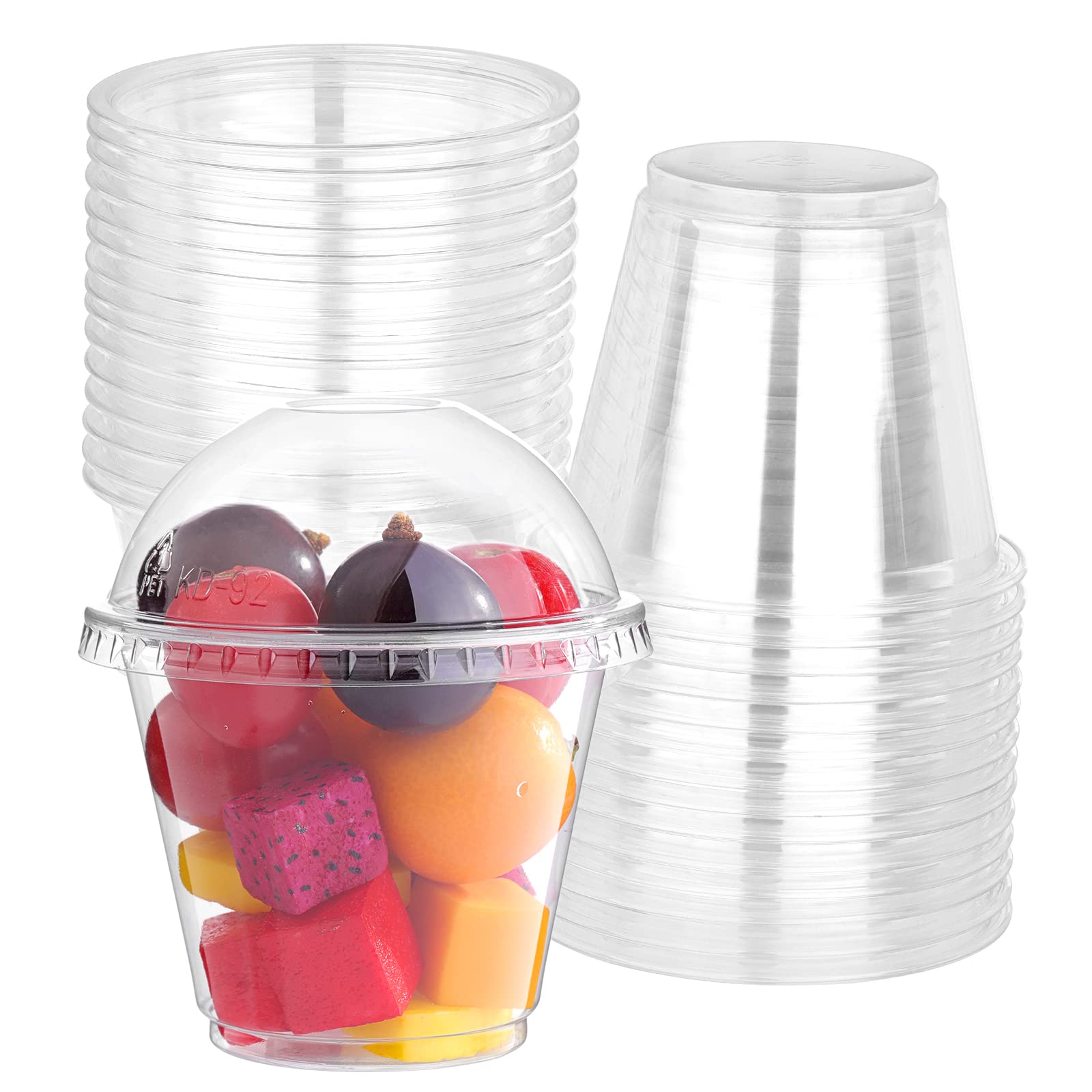 9 Oz 30 Count Clear Plastic Cups with Dome Lids - Disposable Dessert Cups for Parties, Weddings, Christmas & Events - Perfect for Ice Cream, Pudding, Jello & Drinks