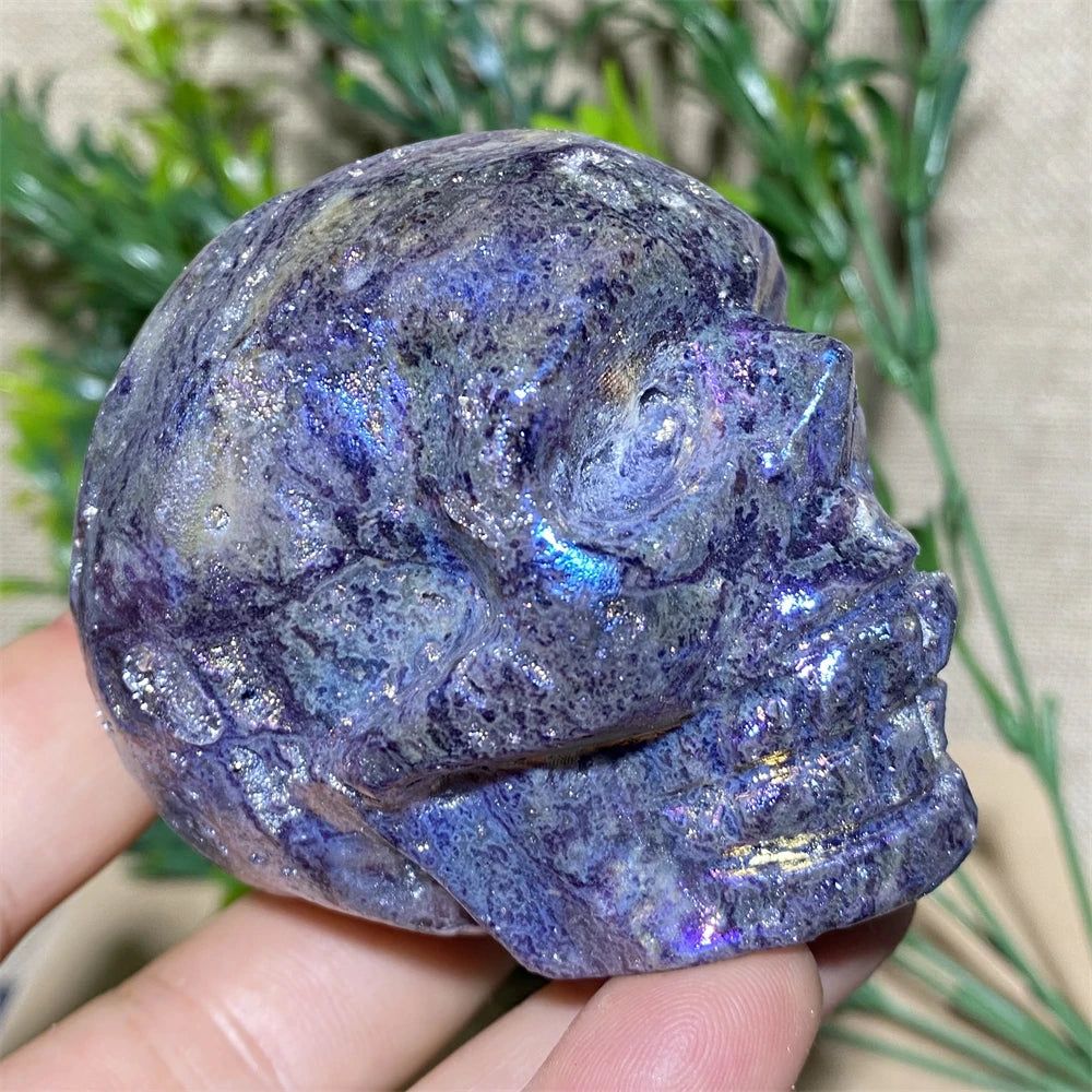 Natural Purple Aura Sphalerite Skull Quartz Crystal - Healing Stone for Reiki, Meditation & Witchcraft - Unique Geode Mineral Specimen for Spiritual Home Decor & Room Aesthetics
