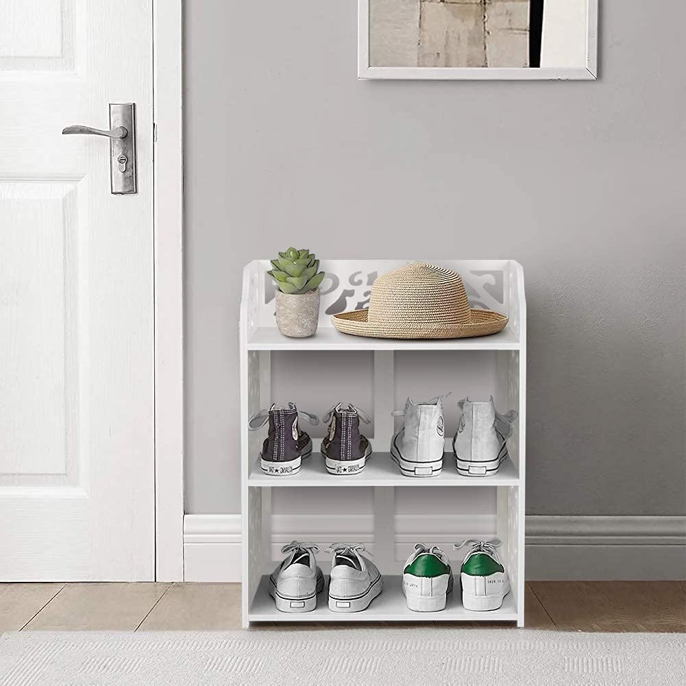 Greensen 3-Tier Shoe Rack Organizer - Space Saving Entryway Shoe Storage Shelf for Closet, Bedroom, Hallway & Office - Modern White Shoe Rack (16x9x20 Inches) - Perfect for Small Spaces & Shoe Organization