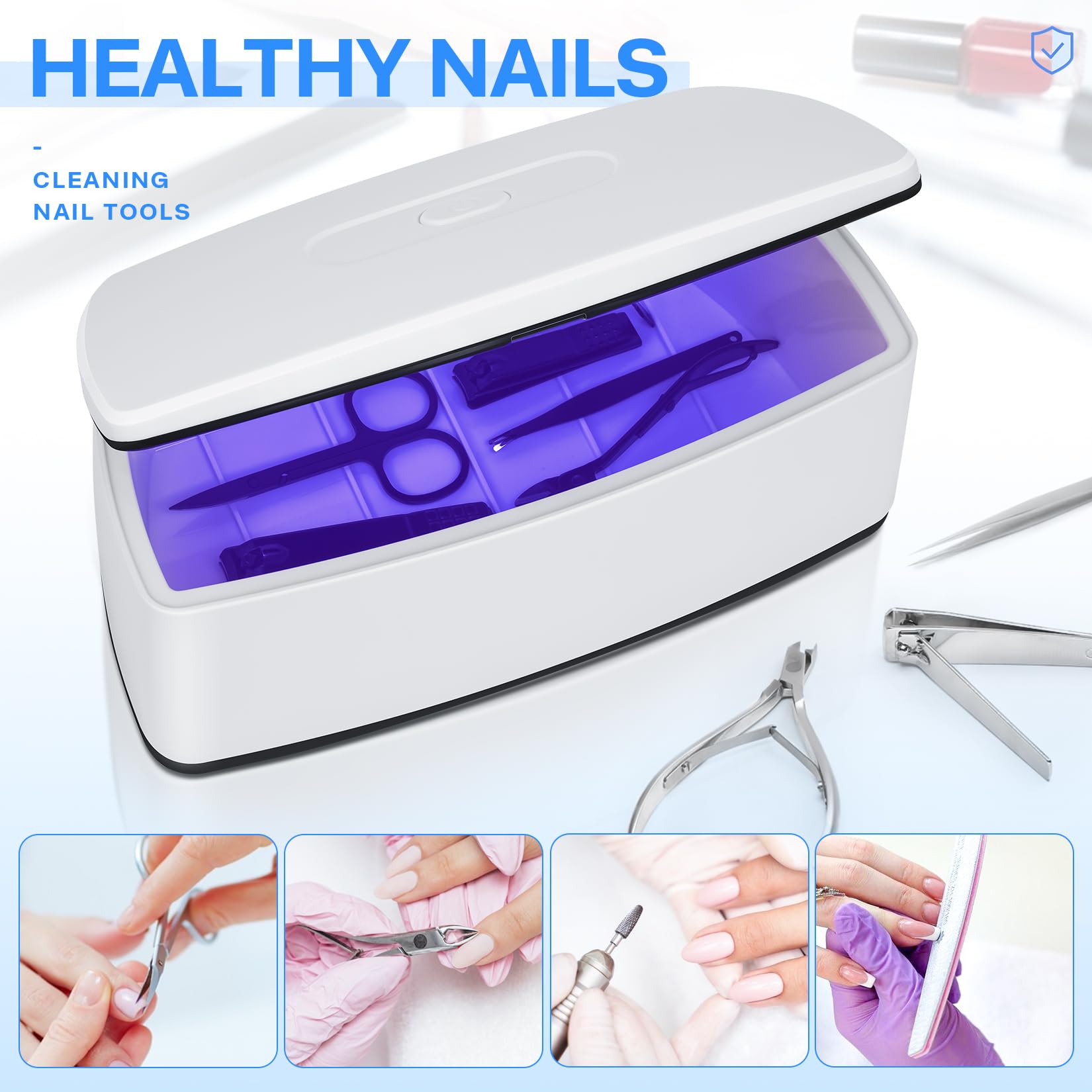 Portable 1L USB Nail Tool Sterilizer - High Temperature Cleaning Box for Manicure Salon, Tattoo Tools, Jewelry, Watches & Phones - Perfect for Salon, Home & Travel Use (White)