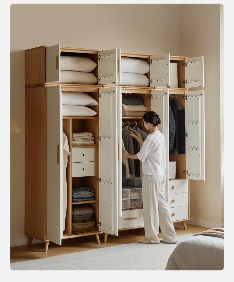 Solid Beech Wood Wardrobe Set - Modern Closet Organizer for Bedroom, Living Room & Office Storage