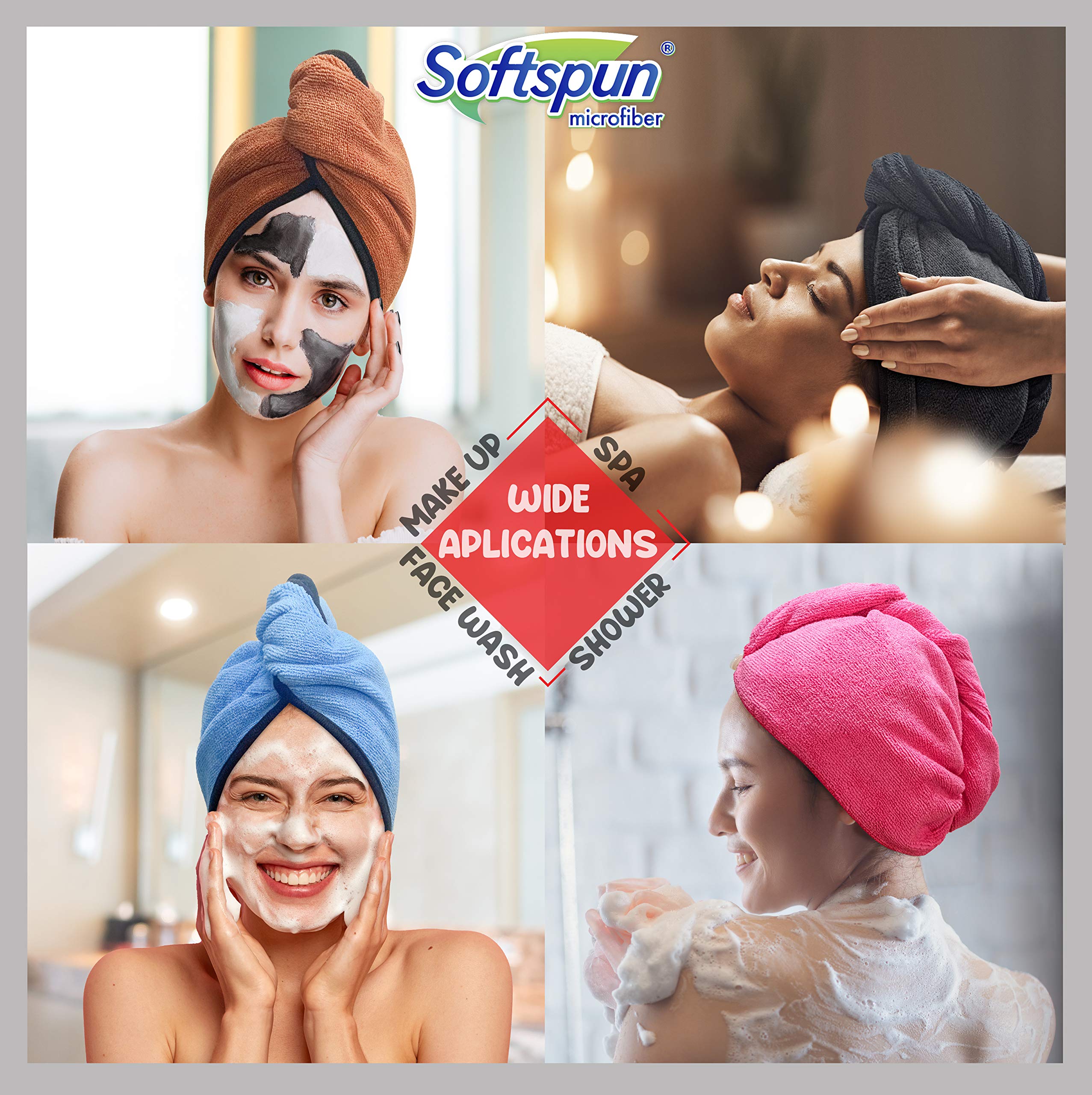 SOFTSPUN Microfiber Hair Towel Wrap - Super Absorbent Quick Dry Hair Turban for Women & Men (70x25cm, 340 GSM, Grey) - Perfect for Straight, Curly, Short or Long Hair - Salon Quality Hair Drying Cap for Shower, Gym & Travel