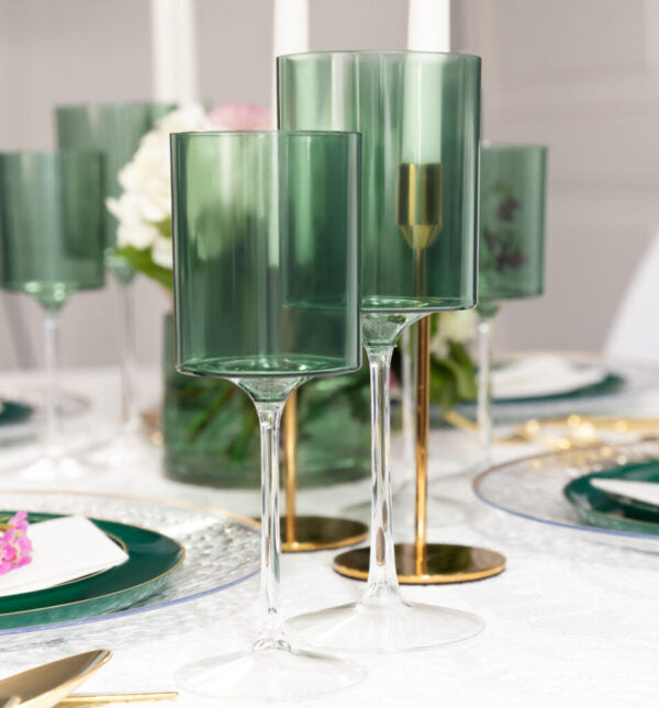 Elegant Two-Tone 9 Oz Green & Clear Plastic Wine Goblets - Set of 5 - Perfect for Outdoor Parties, Picnics & Wedding Receptions