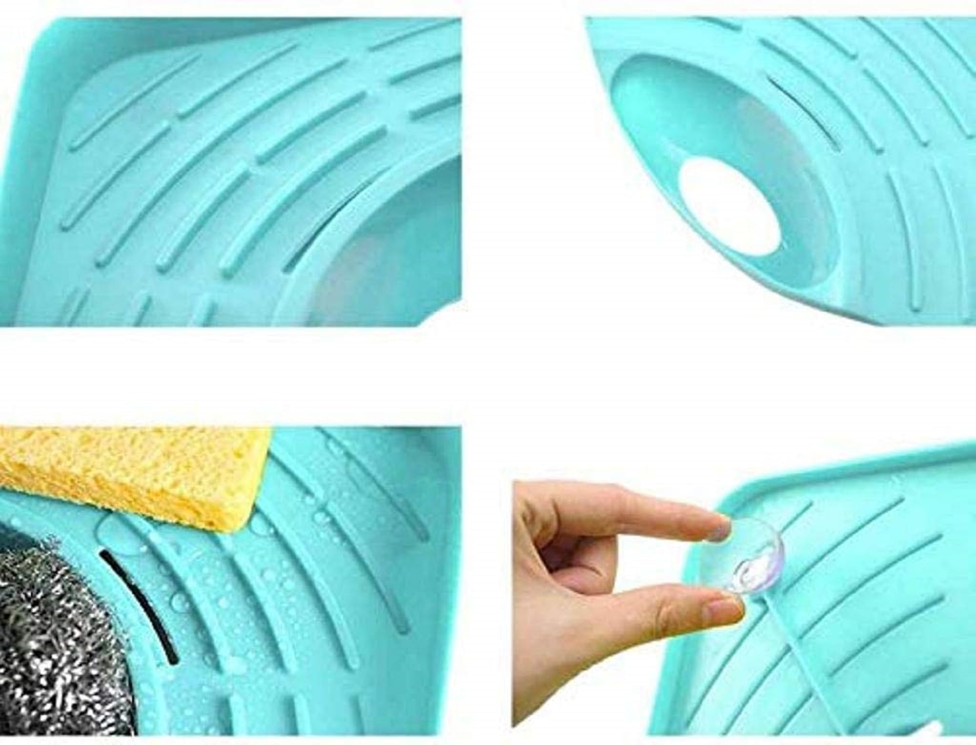 KOMBIUS Plastic Dish Drainer Rack - Multipurpose Kitchen Sink Organizer for Dishes, Utensils & Sponges | Space-Saving Corner Storage | Sky Blue | Perfect for Small Kitchens, Apartments & RV Use