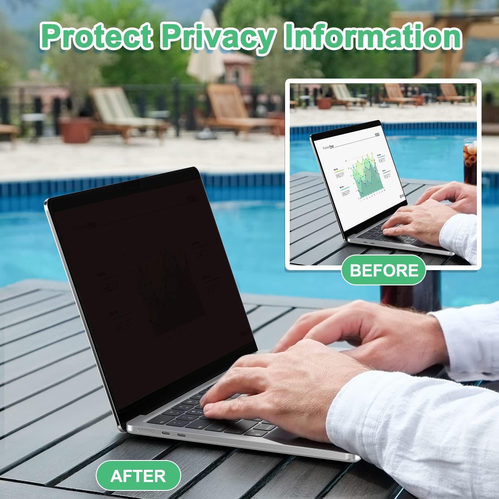 15.6 Inch Laptop Privacy Screen Protector - Anti Glare & Blue Light Filter, Removable 16:9 Privacy Shield Compatible with HP, Dell, Acer, ThinkPad, Samsung, Asus, Sony - Perfect for Office, Travel & Public Spaces