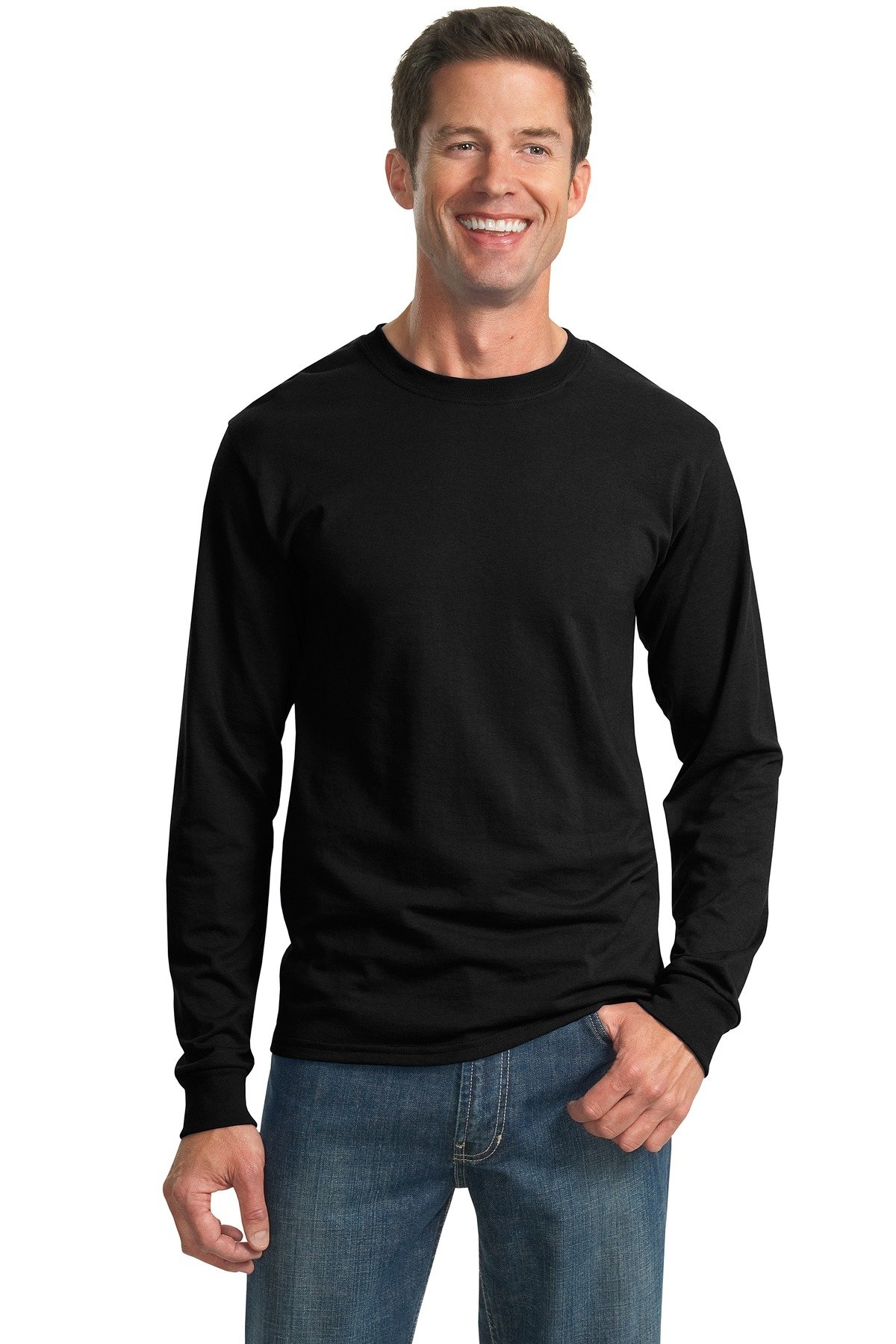 Jerzees 50/50 Heavyweight Blend Long-Sleeve T-Shirt for Men - Soft Cotton-Polyester Crewneck Shirt, Large Size, Black - Perfect for Casual Wear, Work Uniforms & Layering