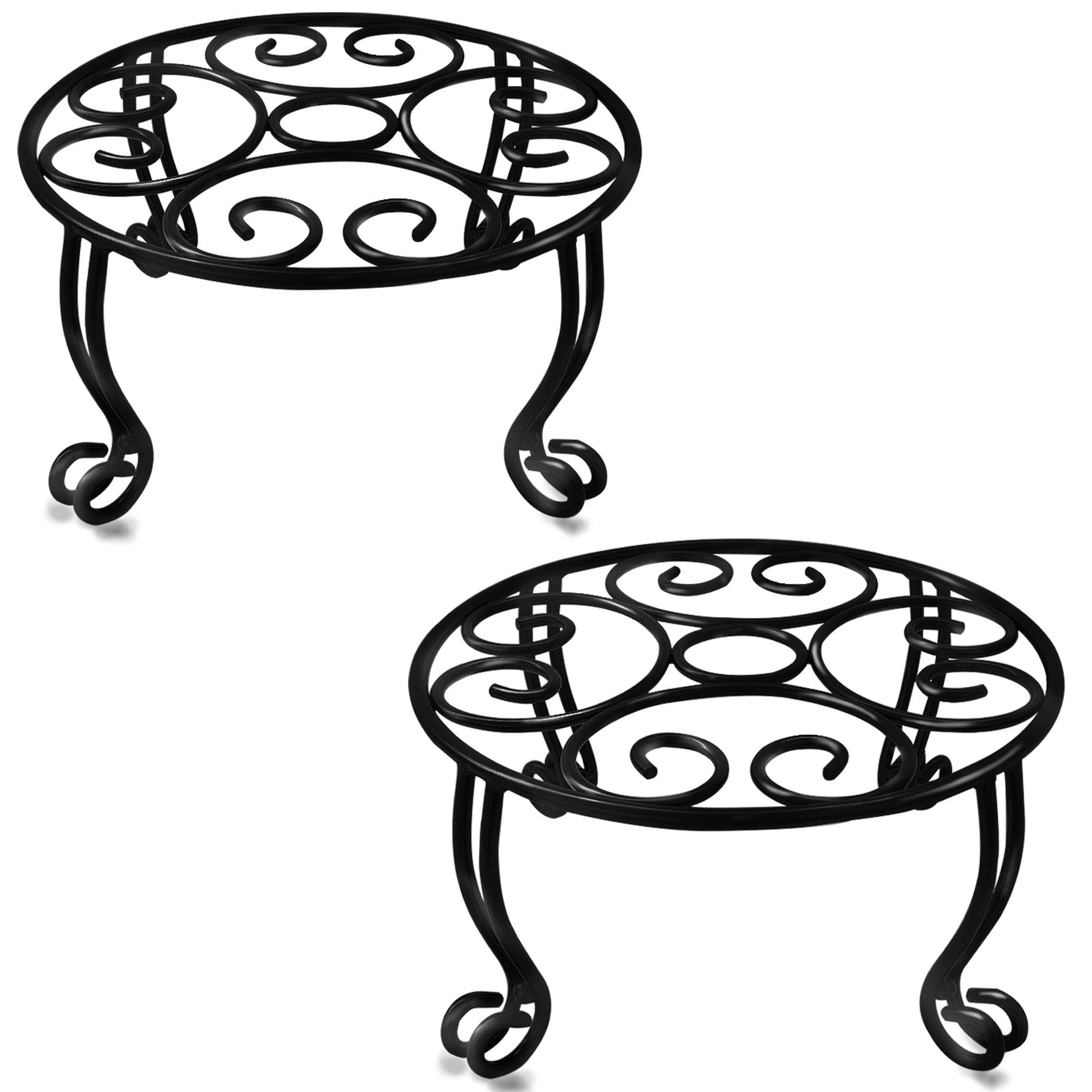 2 Tier 28.4 Inch Tall Metal Plant Stand - Set of 2 Indoor/Outdoor Flower Pot Holder with 6 Inch Height - Perfect for Balcony, Patio, Garden Decor and Home Plant Display