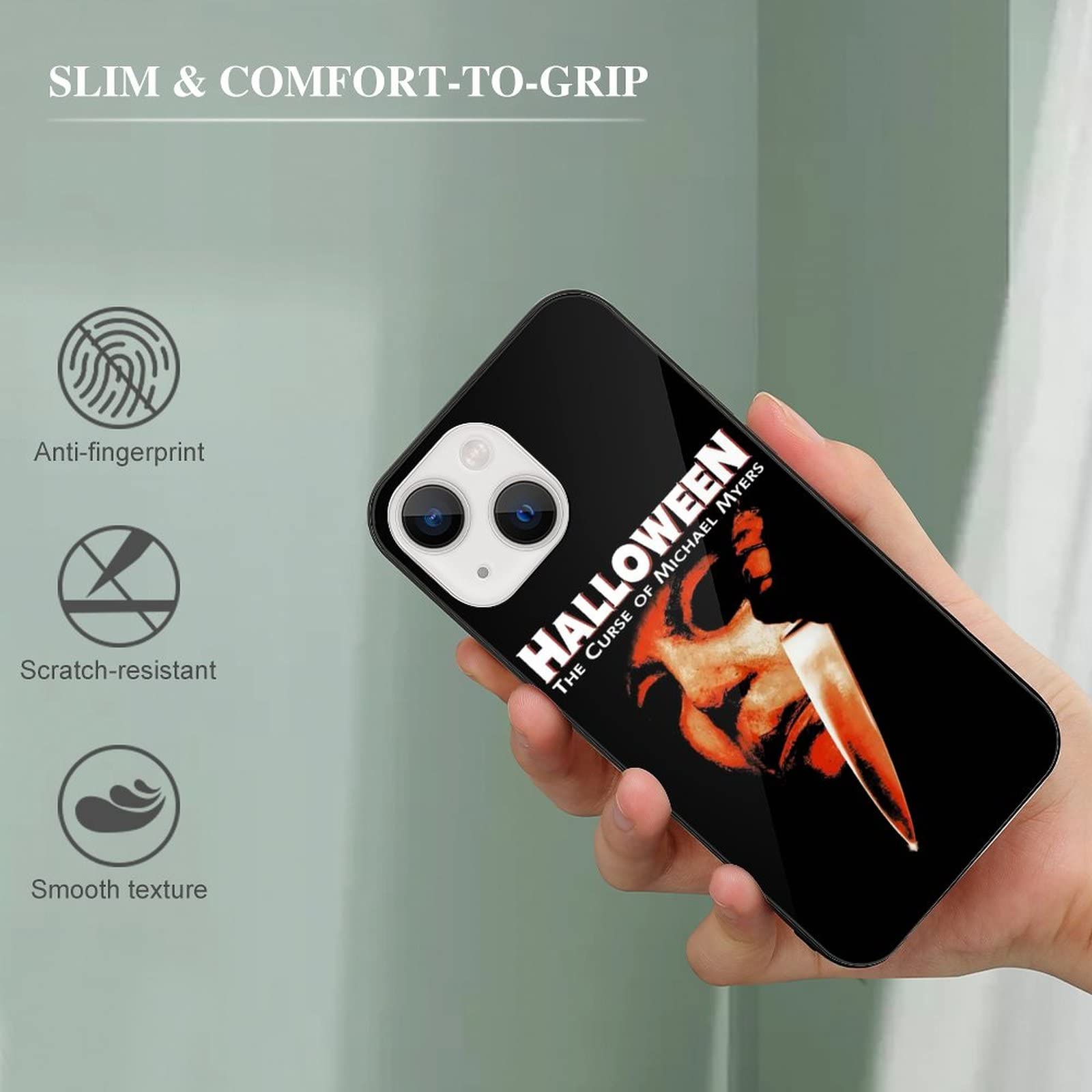 Michael Myers Halloween iPhone 13 Full Body Glass Case - Shatterproof Protective Phone Cover for iPhone 13/13 Mini - Perfect for Halloween Parties, Horror Movie Nights & Themed Events