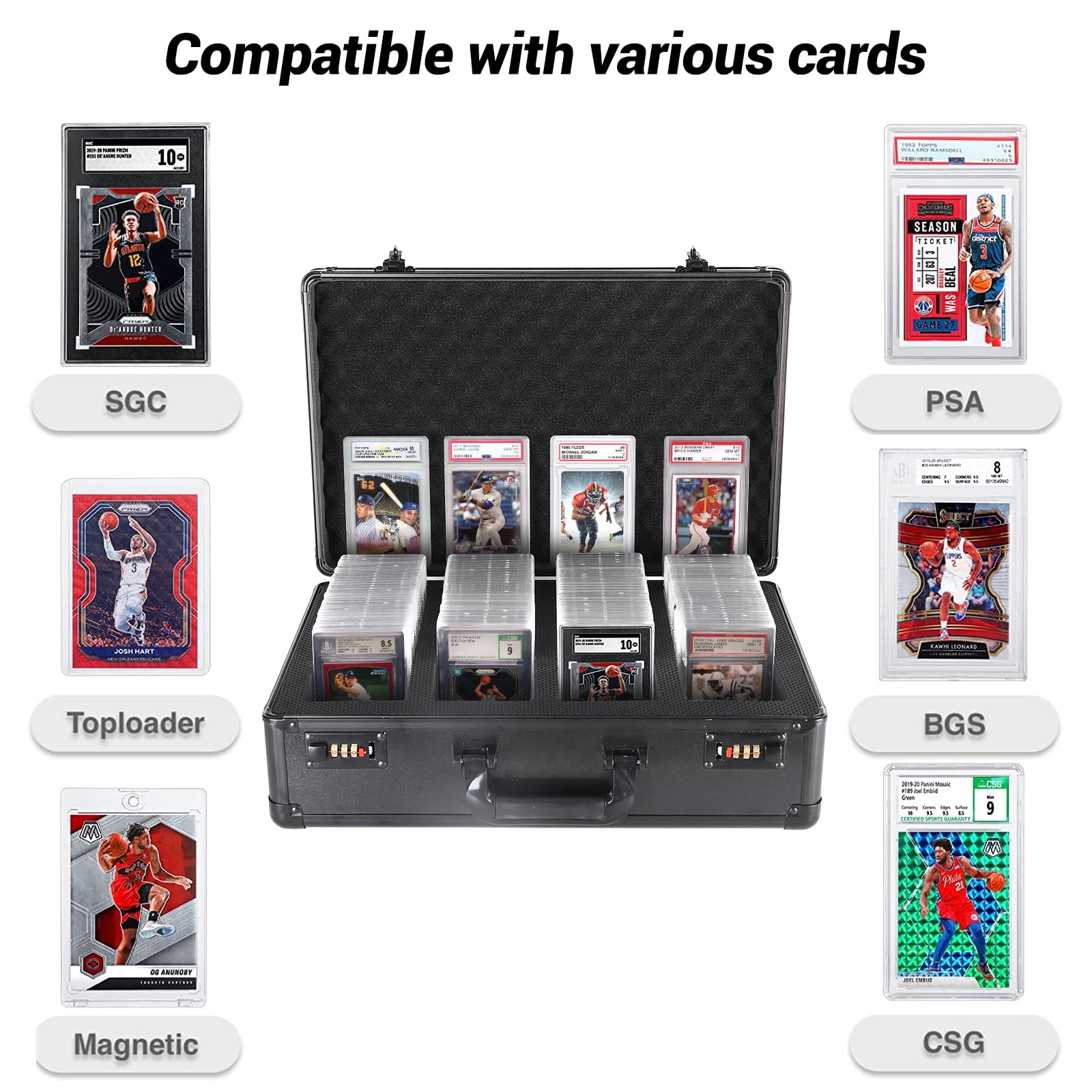 Graded Card Storage Box 4 Slots - Waterproof Trading Card Case for 160 BGS/SGC/PSA Slabs with Removable EVA Insert & Coded Lock | Perfect for Sports Card Collectors, Display & Secure Storage (No Cards Included)
