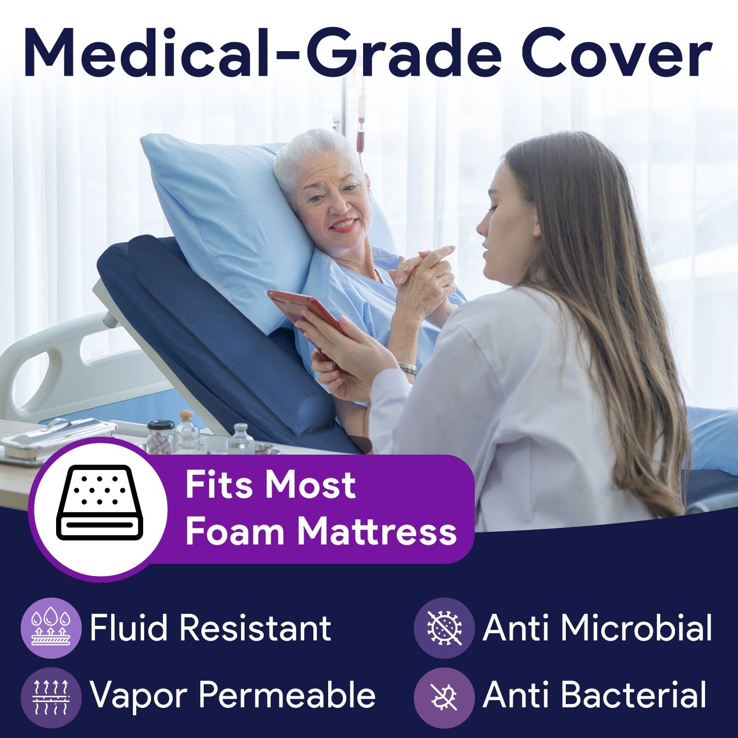 **Premium Hospital Bed Foam Mattress Cover with Defined Bed Rails - 48