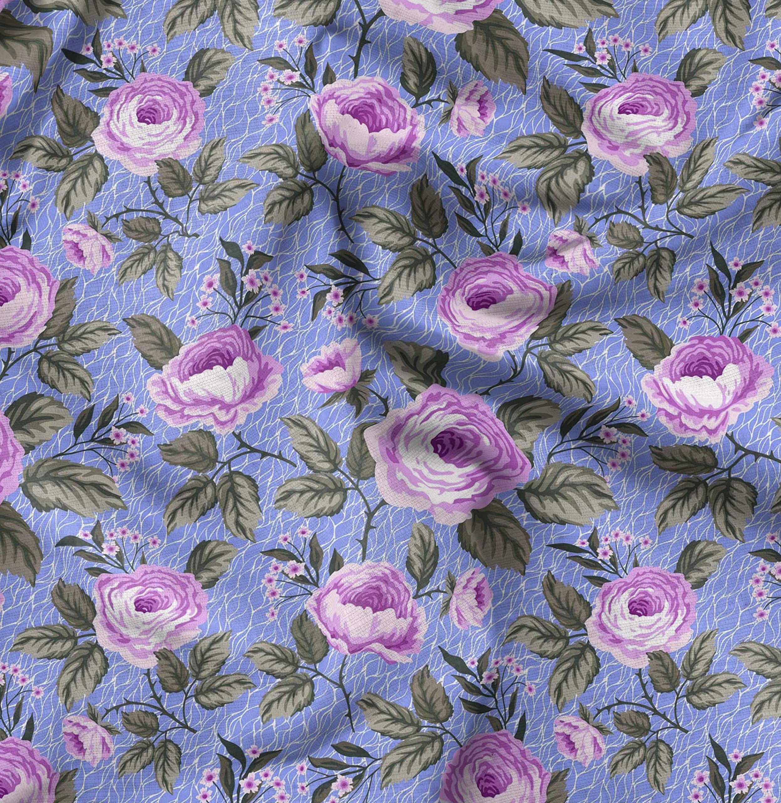 Soimoi Moss Georgette Brown Fabric by The Yard - 42 Inch Wide Floral Printed Fabric with Delicate Flower & Leaf Patterns for Dresses, Curtains, DIY Crafts and Home Decor Projects