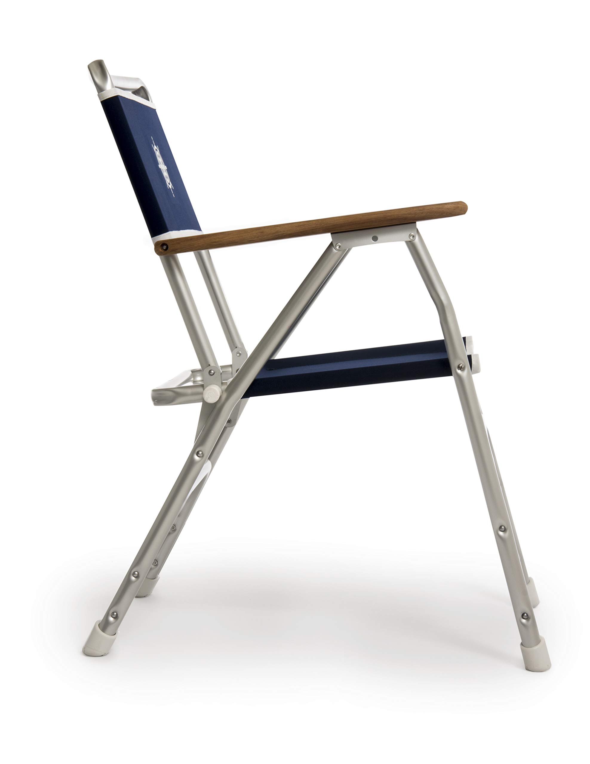 Premium Marine Boat Chairs - Navy Blue Folding Deck Chairs with Aluminum Frame & Teak Accents (Set of 2) - Perfect for Yachts, Boats & Outdoor Waterfront Relaxation