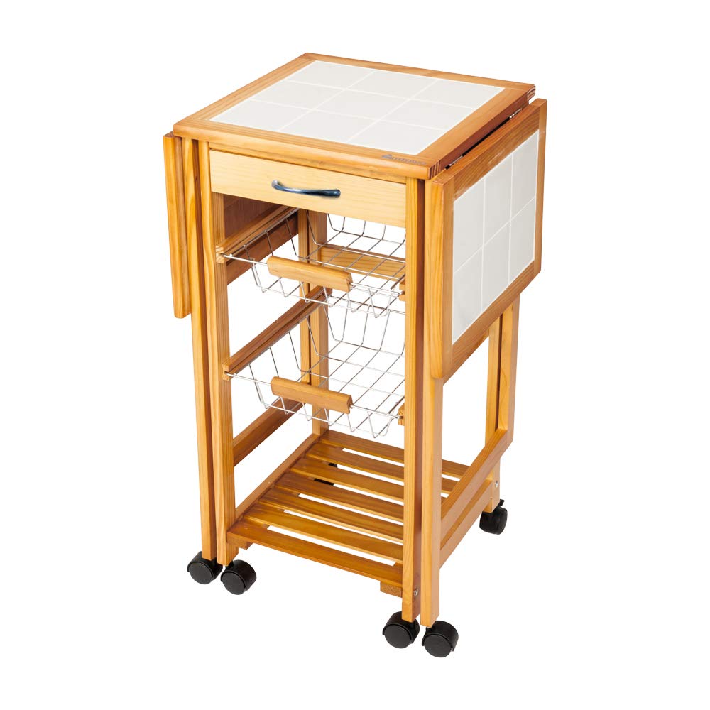 HOMEN Rolling Kitchen Trolley Island with Storage Cabinet - Foldable Mobile Cart for Small Spaces, Brown | Perfect for Kitchen Organization, Pantry Storage & Dining Room Serving