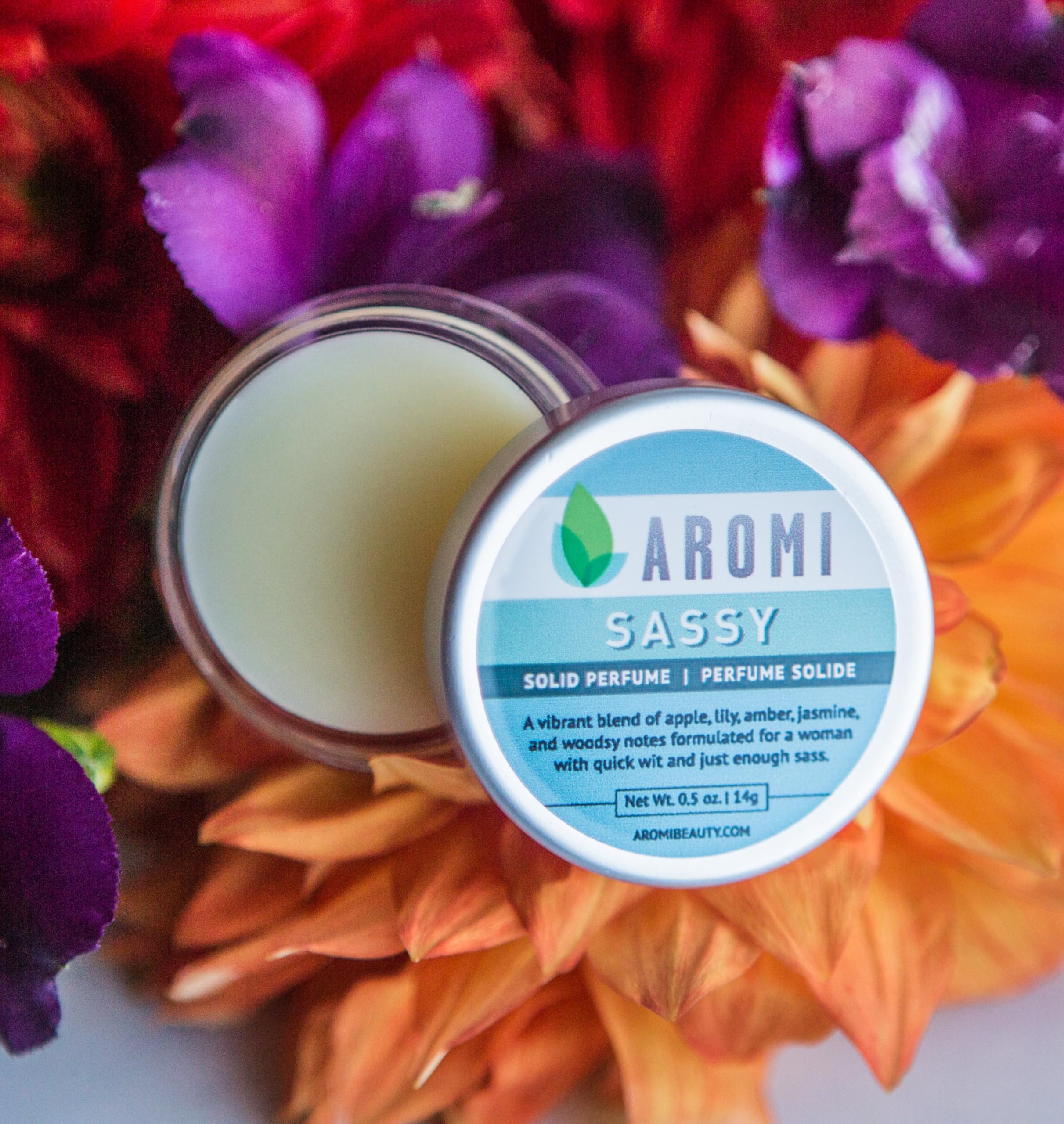 Aromi Sassy Solid Perfume - Fresh Fruity Vegan Fragrance with Apple, Jasmine & Amber Notes | Cruelty-Free, Wax-Based Travel Perfume | Perfect Gift for Women, Handmade in USA | Great for Everyday Wear, Date Nights & On-The-Go Touch Ups