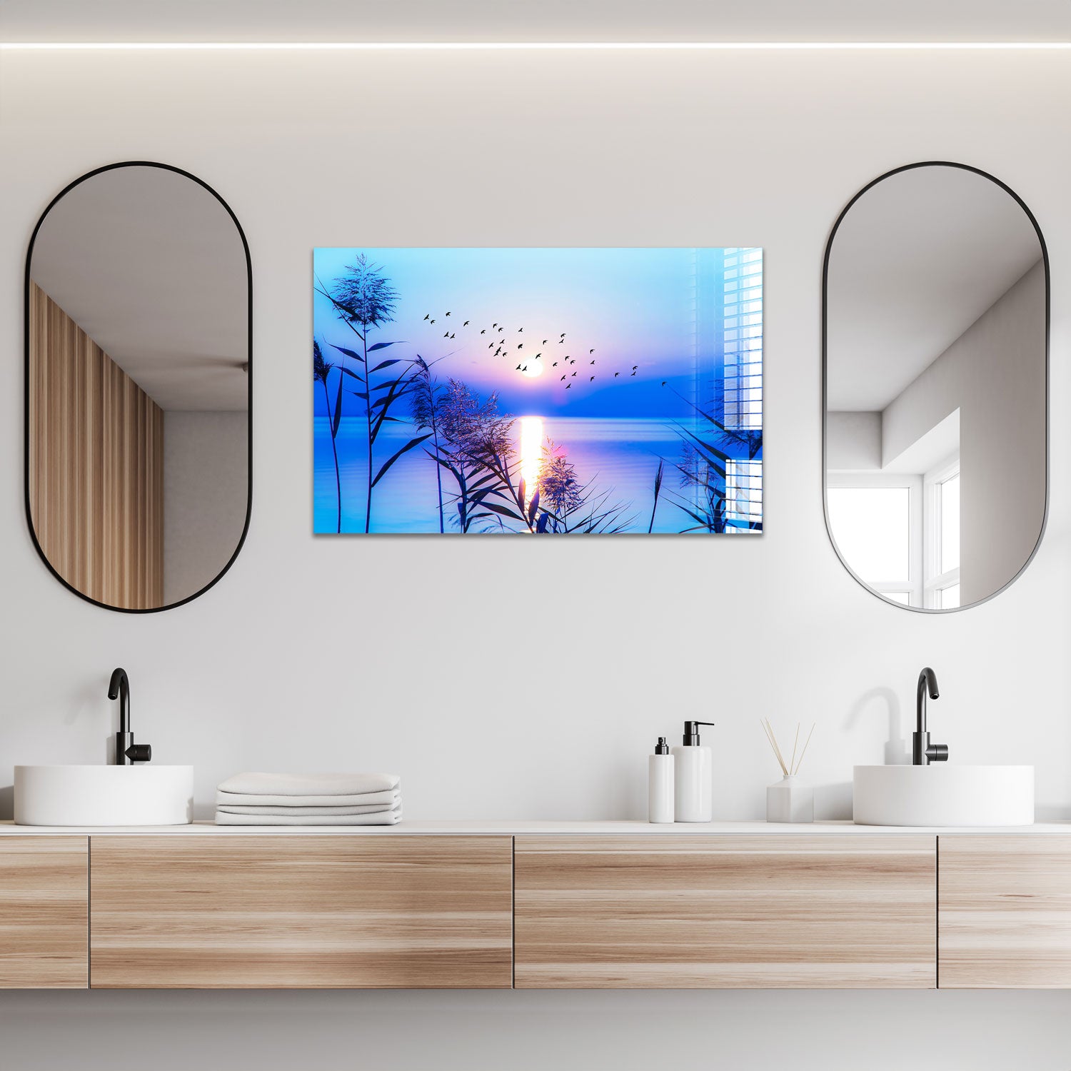 Sunset Seaside Wall Art - Coastal Beach Decor for Living Room, Bedroom & Office - Ocean Sunset Painting for Home & Vacation House Decor