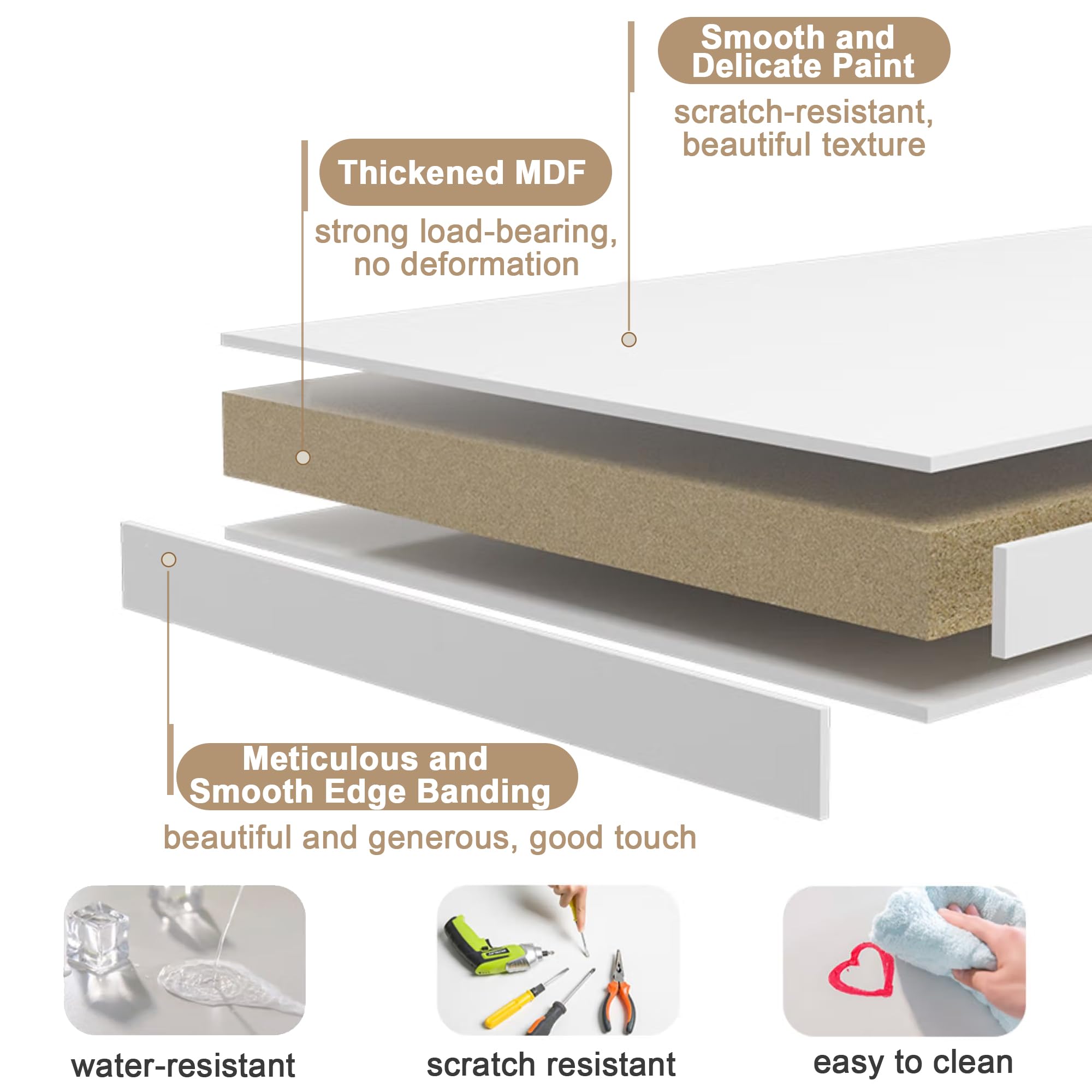 Modern 40-Inch White Computer Desk with Drawers - Home Office Study Desk, Makeup Vanity & Console Table for Small Spaces | Perfect for Remote Work, Online Learning & Beauty Routine Organization