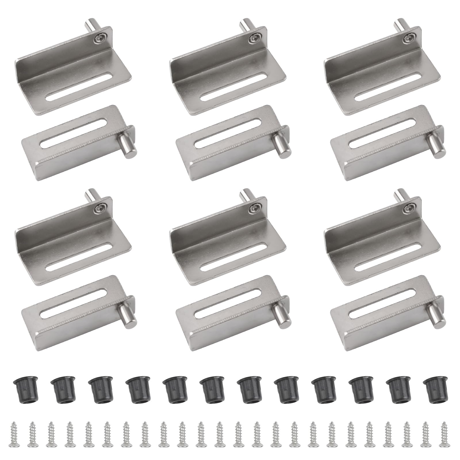 6 Pairs Silver Iron Pivot Hinges - Concealed Shaft Right Angle Cabinet Door Hinges for Free-Swinging Wood Doors (Single Hole) | Perfect for Kitchen Cabinets, Wardrobes & Furniture Installation
