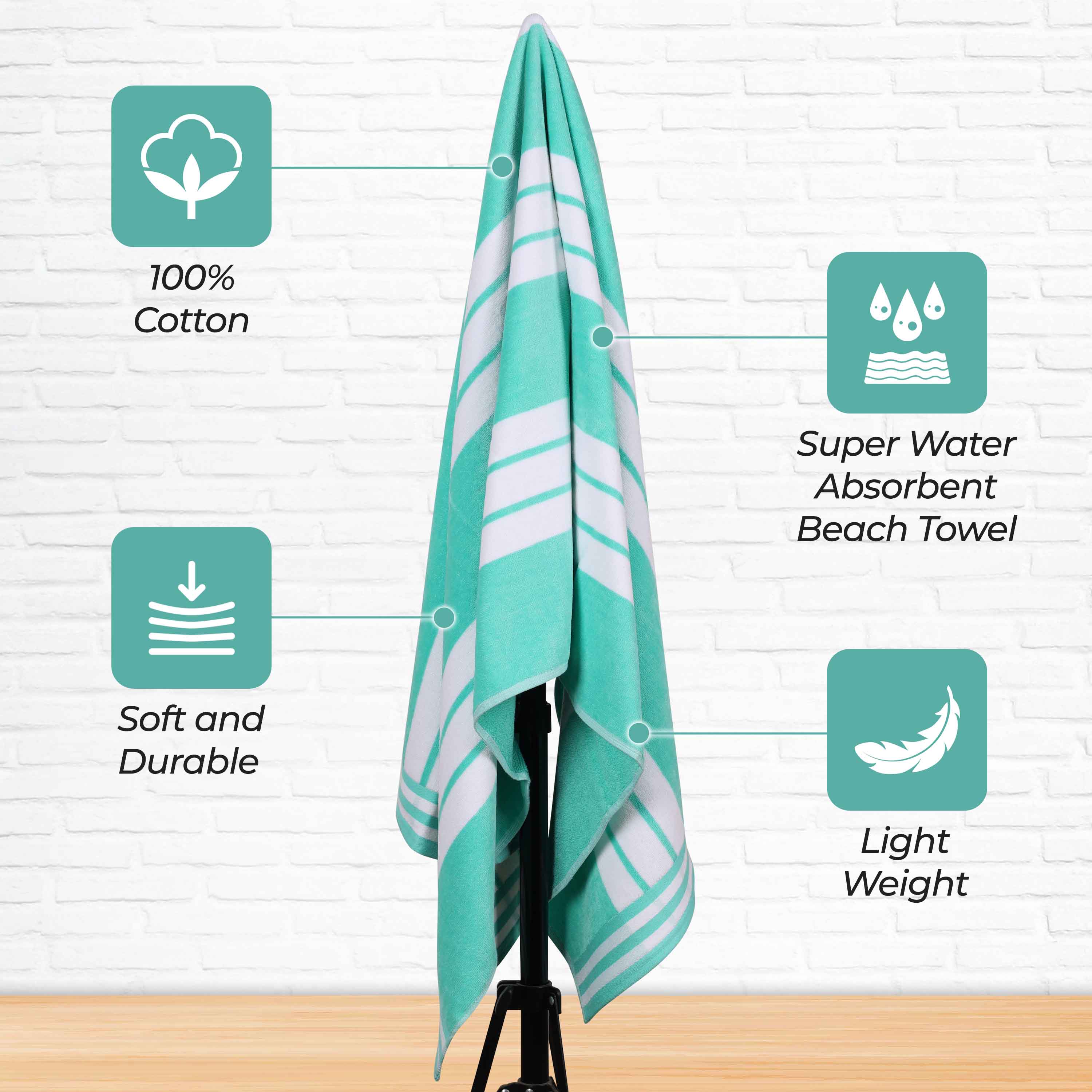 Premium Oversized Cabana Striped Cotton Beach Towel Set - 2, 4, or 6 Pack - Soft Quick-Dry Bath Towels for Pool, Beach, Vacation & Spa Days