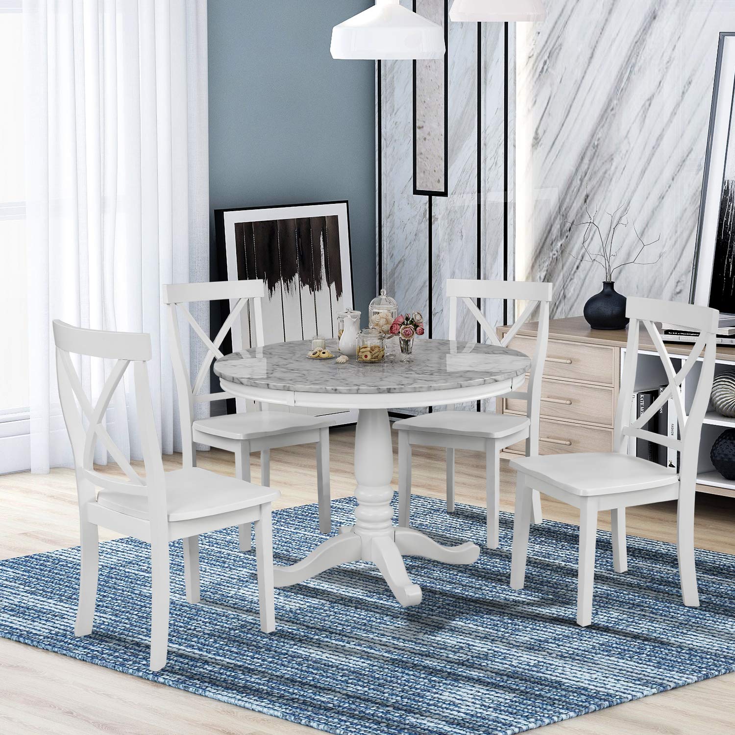 Harper & Bright Designs 5-Piece Round Wood Dining Table Set with 4 Chairs - Modern Kitchen & Dining Room Furniture for Family Gatherings & Dinner Parties