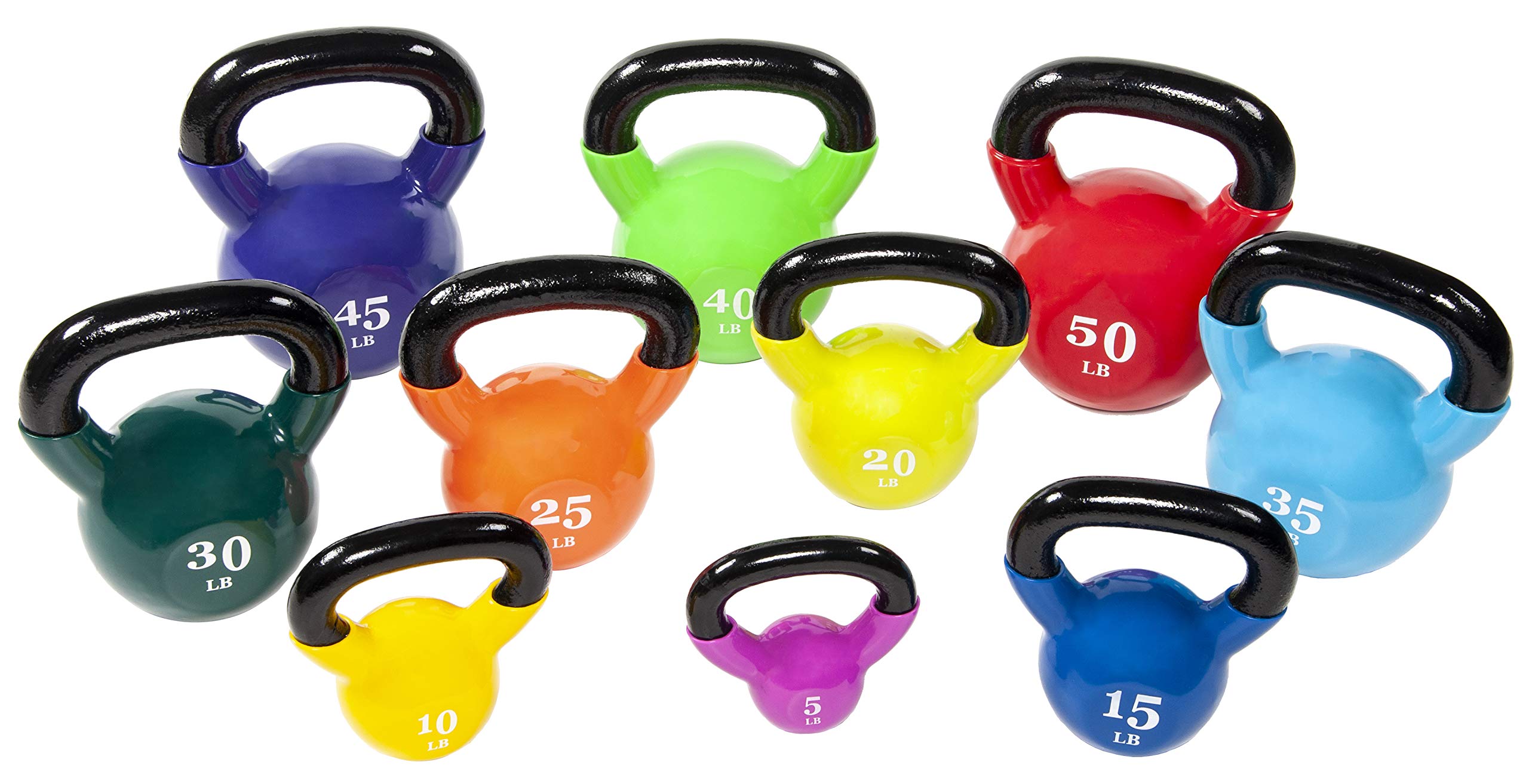 Signature Fitness Vinyl Coated Cast Iron Kettlebell - 5-50 lbs, All-Purpose Home Gym Equipment for Strength Training, CrossFit, HIIT Workouts & Functional Fitness