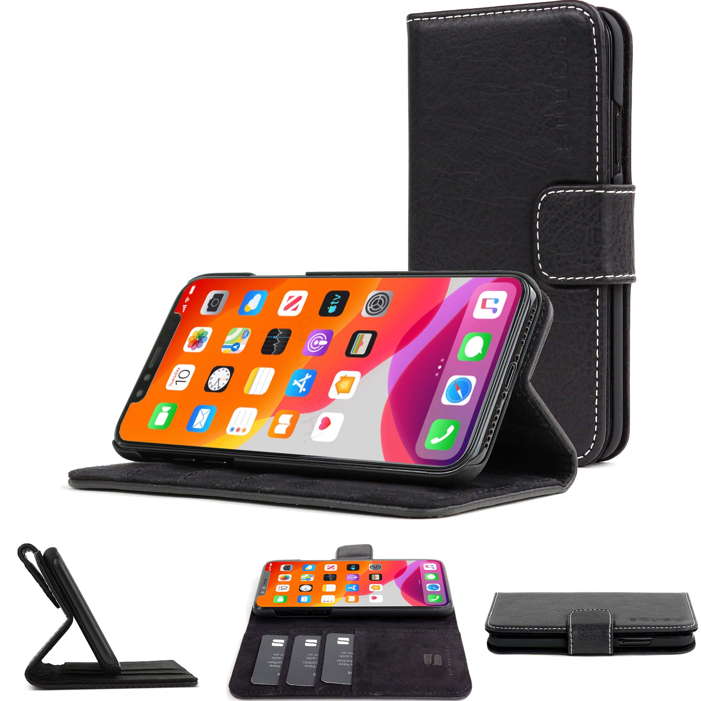 Premium Leather iPhone 12 Pro Max Wallet Case with 3 Card Slots & Magnetic Closure - Slim Protective Cover with Stand Function (Black) - Perfect for Business Travel & Everyday Use