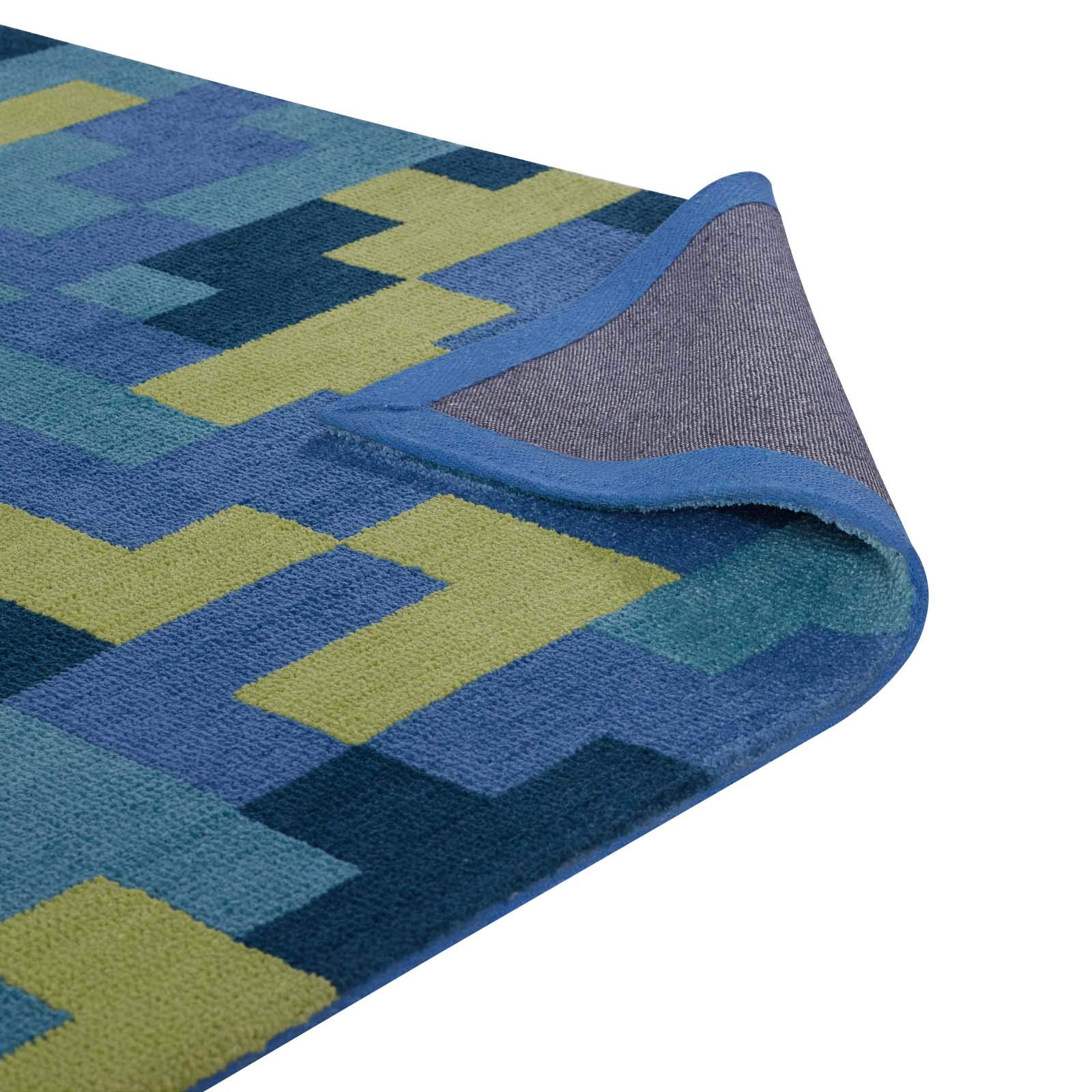 Modern Contemporary Urban Living Room Area Rug - Non-Slip Floor Carpet Runner in Navy Blue Fabric for Lounge, Bedroom & Entryway Decor