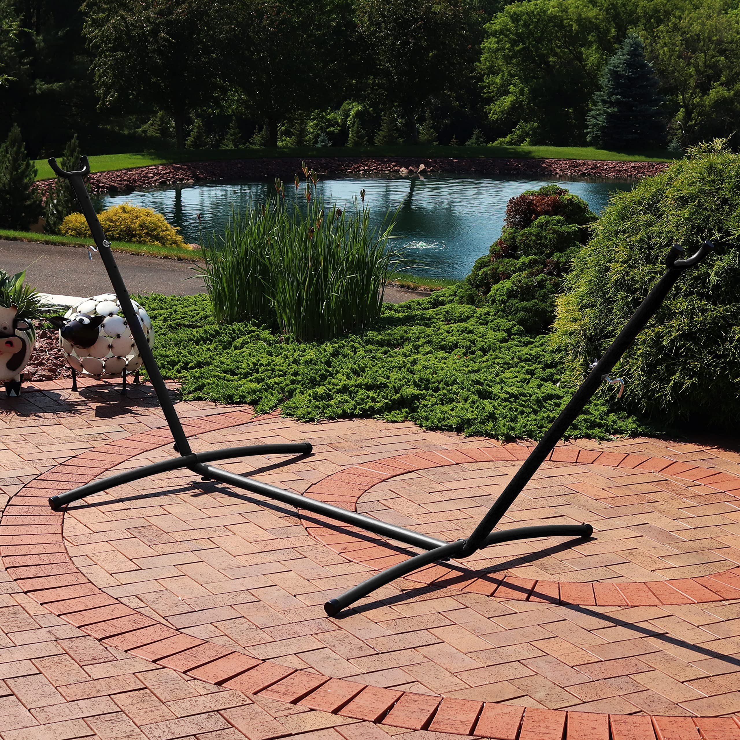 Sunnydaze Brazilian Portable Steel Hammock Stand for Outdoor Use with Carrying Case - 400 lb Capacity Hammock Frame - Black Finish - Perfect for Backyard, Camping, Beach & Patio Relaxation