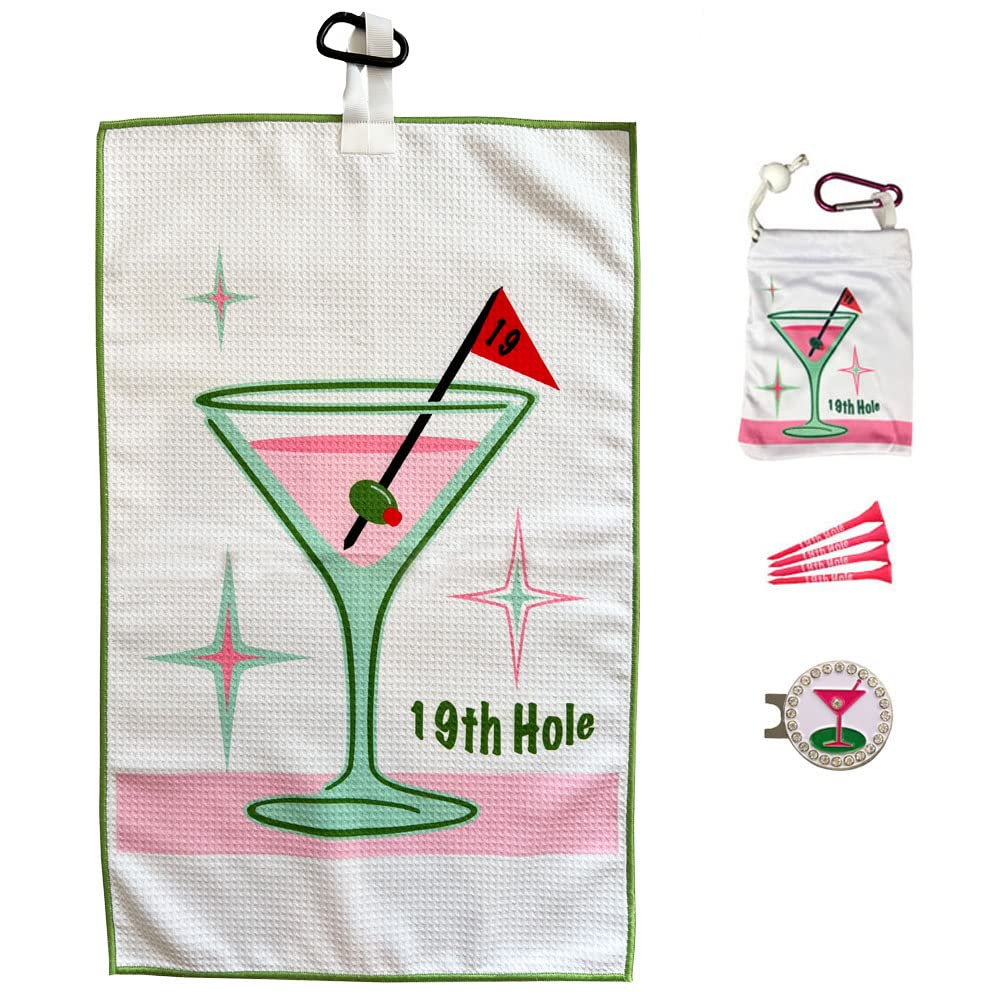 Premium Golf Par 3 Kit with Waffle Towel, Tee Bag (4 Tees), Bling Ball Marker & Hat Clip - Women's Golf Accessories Set - Ideal Gift for Golfers - Perfect for Driving Range, Course Play & 19th Hole Celebrations