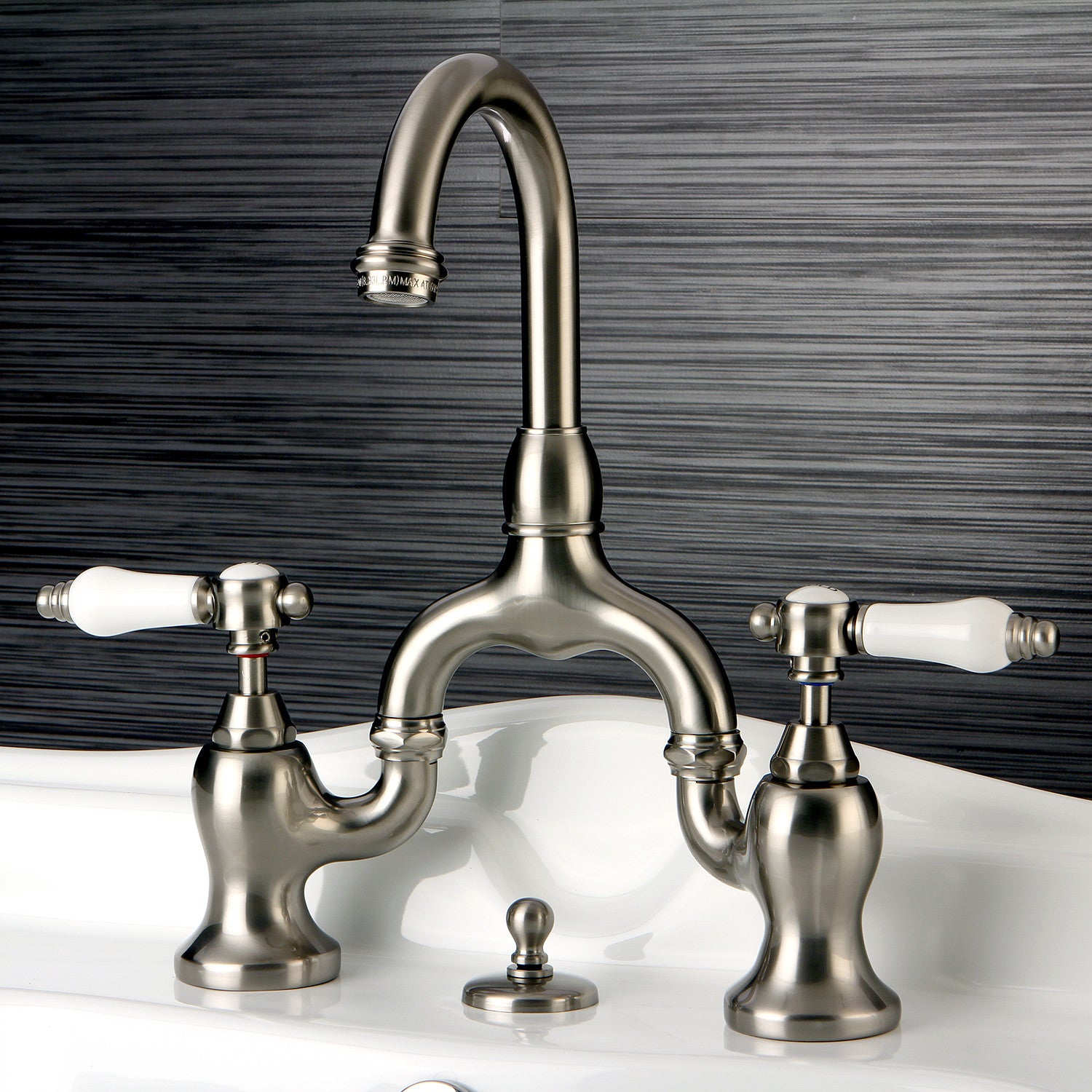 Bel Air KS7998BPL Brushed Nickel Two-Handle 3-Hole Deck Mount Bathroom Sink Faucet with Brass Pop-Up Drain - Perfect for Modern Bathrooms and Vanities