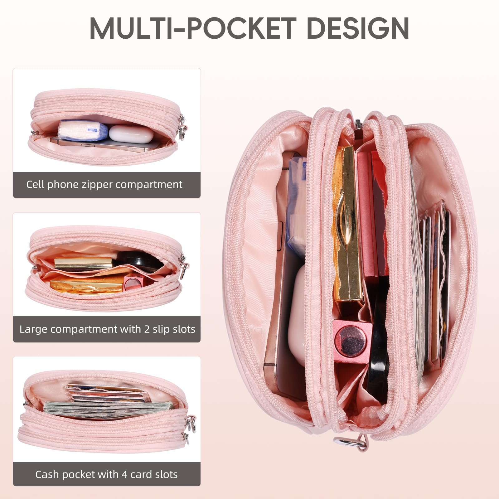 CLUCI Women's Large Capacity Puffer Wristlet Wallet - 3-Zipper Nylon Quilted Clutch Purse for Everyday Use, Travel & Shopping