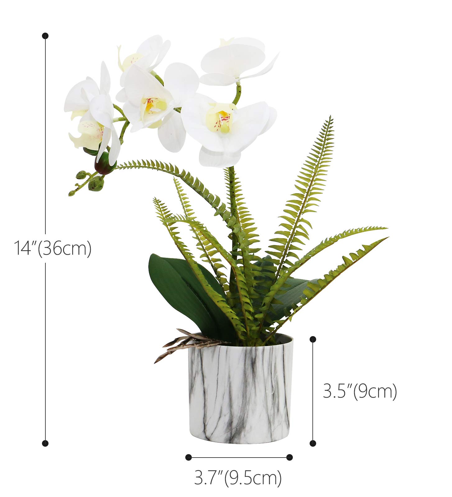 Olrla White Orchid Artificial Flowers in Pot - Real Touch Fake Orchid Plants for Home Decor, Kitchen, Bathroom, Office & Wedding Centerpieces - Lifelike Silk Floral Arrangement for Tabletop Decorations (White, 1 Pack)