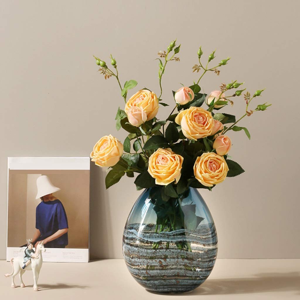 Modern Glass Flower Vase - Simple Hydroponic Floral Centerpiece for Dining Table & Living Room Decor | Blue Home Decoration Vase (29x15cm) | Perfect for Weddings, Parties & Housewarming Gifts