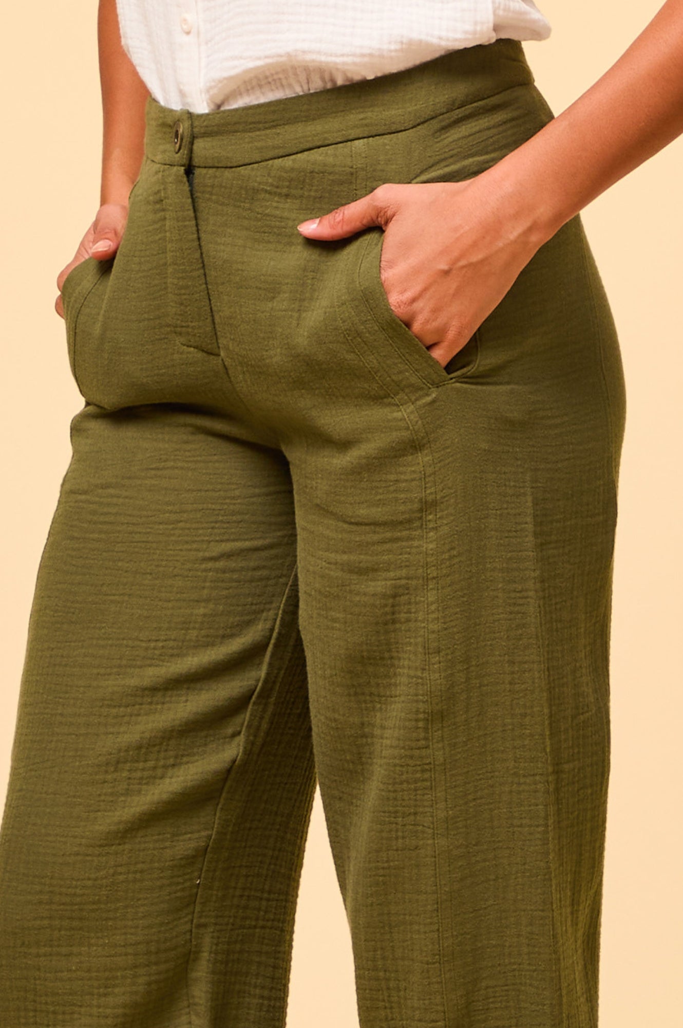 Libby Cheesecloth Trousers for Women - Breathable Khaki Pants | Casual Summer Wear, Beach Outfits, and Boho Style Fashion