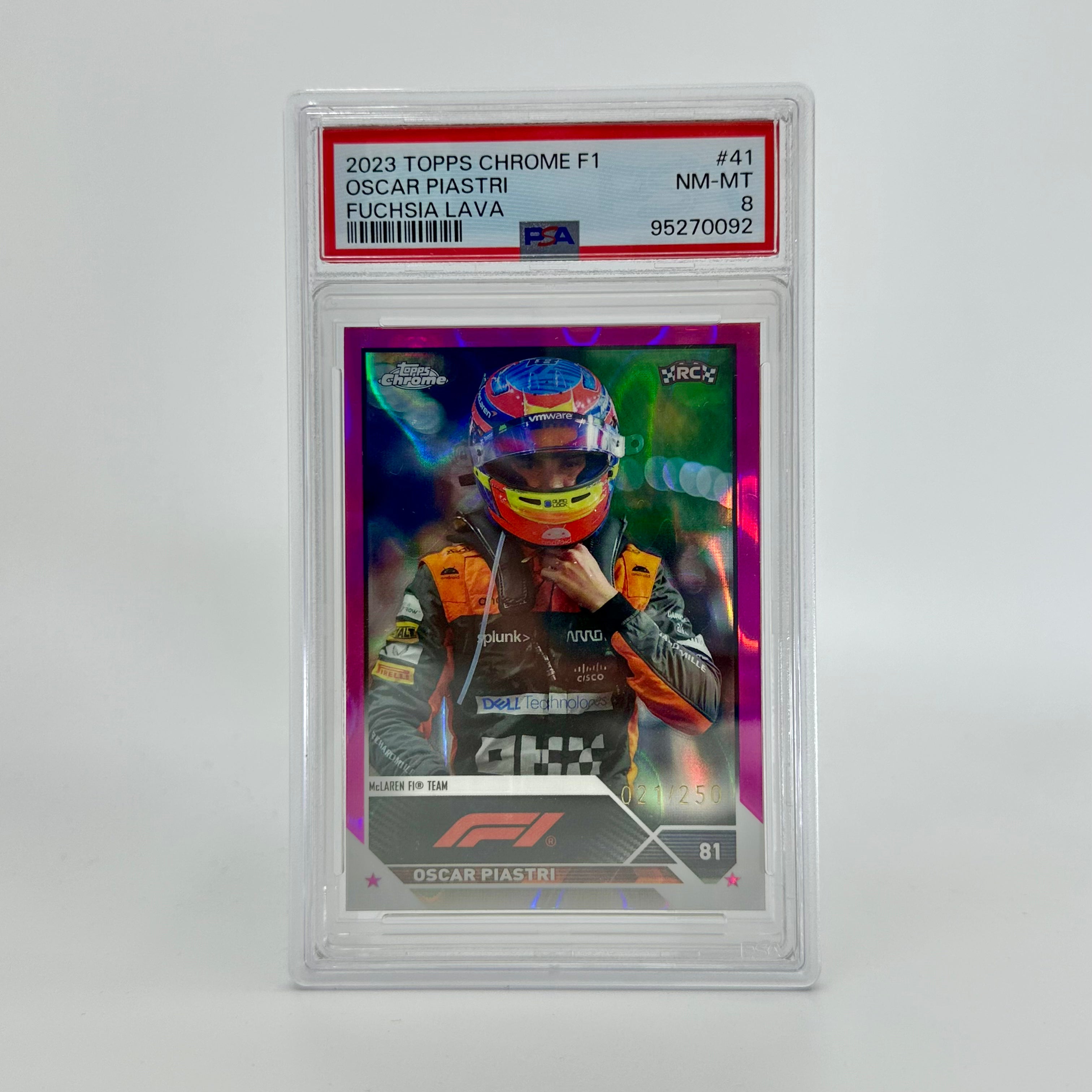 PSA 8 Oscar Piastri #41 Fuchsia Lava 2023 Topps Chrome F1 Rookie Card 021/250 - Collectible Racing Memorabilia for F1 Fans & Sports Card Enthusiasts