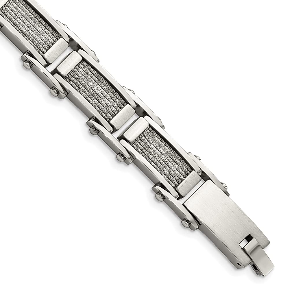 ICE CARATS 8.5 Inch Stainless Steel Cable Inlay Link Bracelet for Men - Contemporary Fashion Jewelry Gift for Dad, Husband & Boyfriend - Perfect for Weddings, Anniversaries & Special Occasions