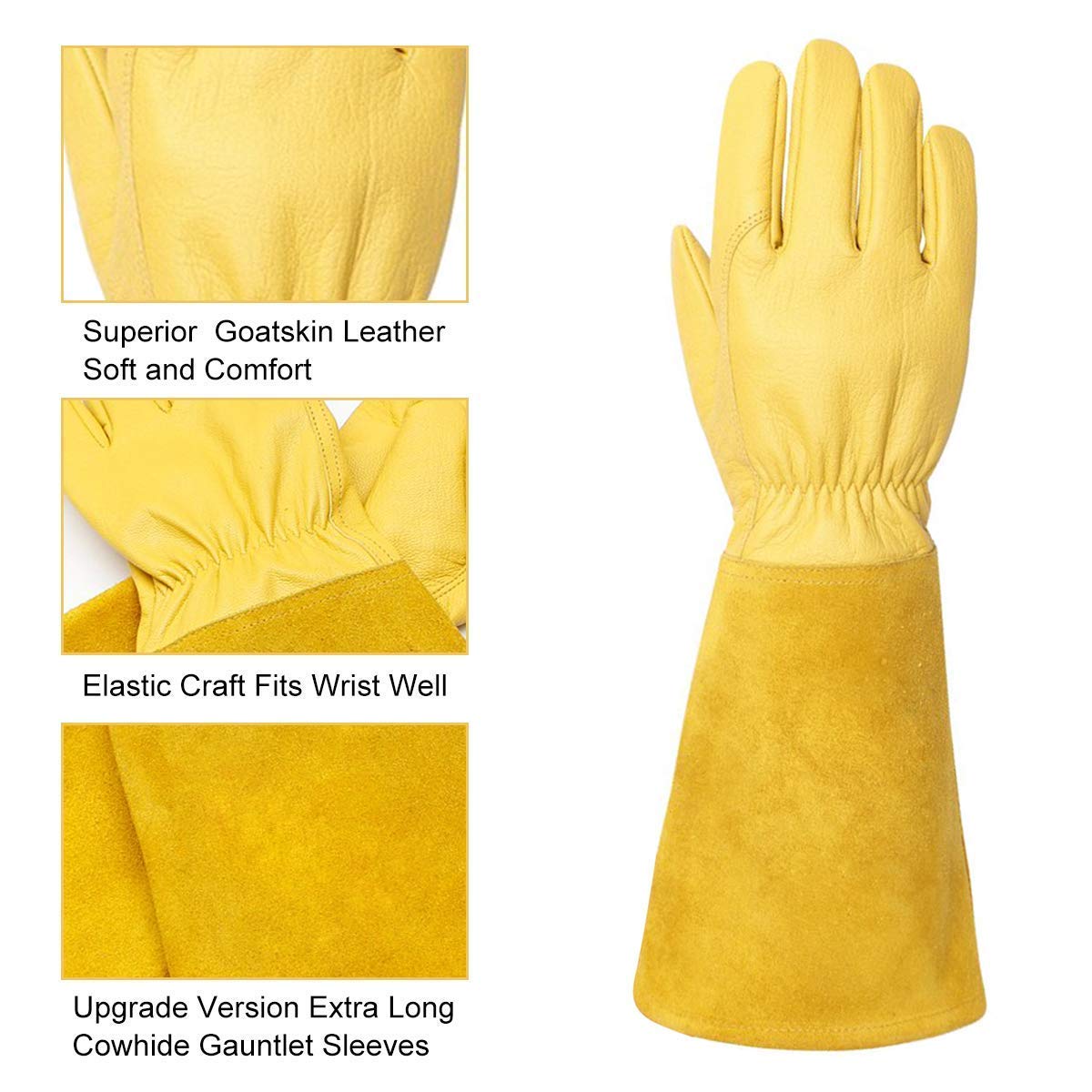 Premium Goatskin Leather Rose Pruning Gloves for Men & Women - Thorn Proof Gardening Gloves for Roses, Shrubs & Plants Protection