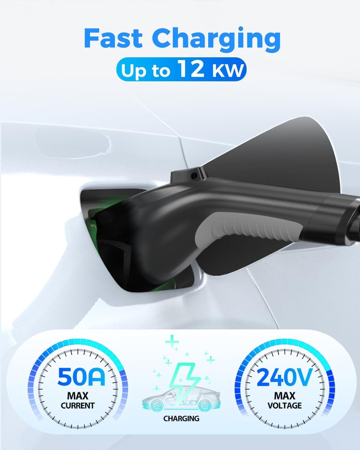 50Amp 20ft J1772 EV Charger Extension Cable - SAE J1772 Compatible for Level 1 & Level 2 EV Chargers - IP66 Waterproof with Carrying Bag - Perfect for Home, Workplace & Public Charging Stations