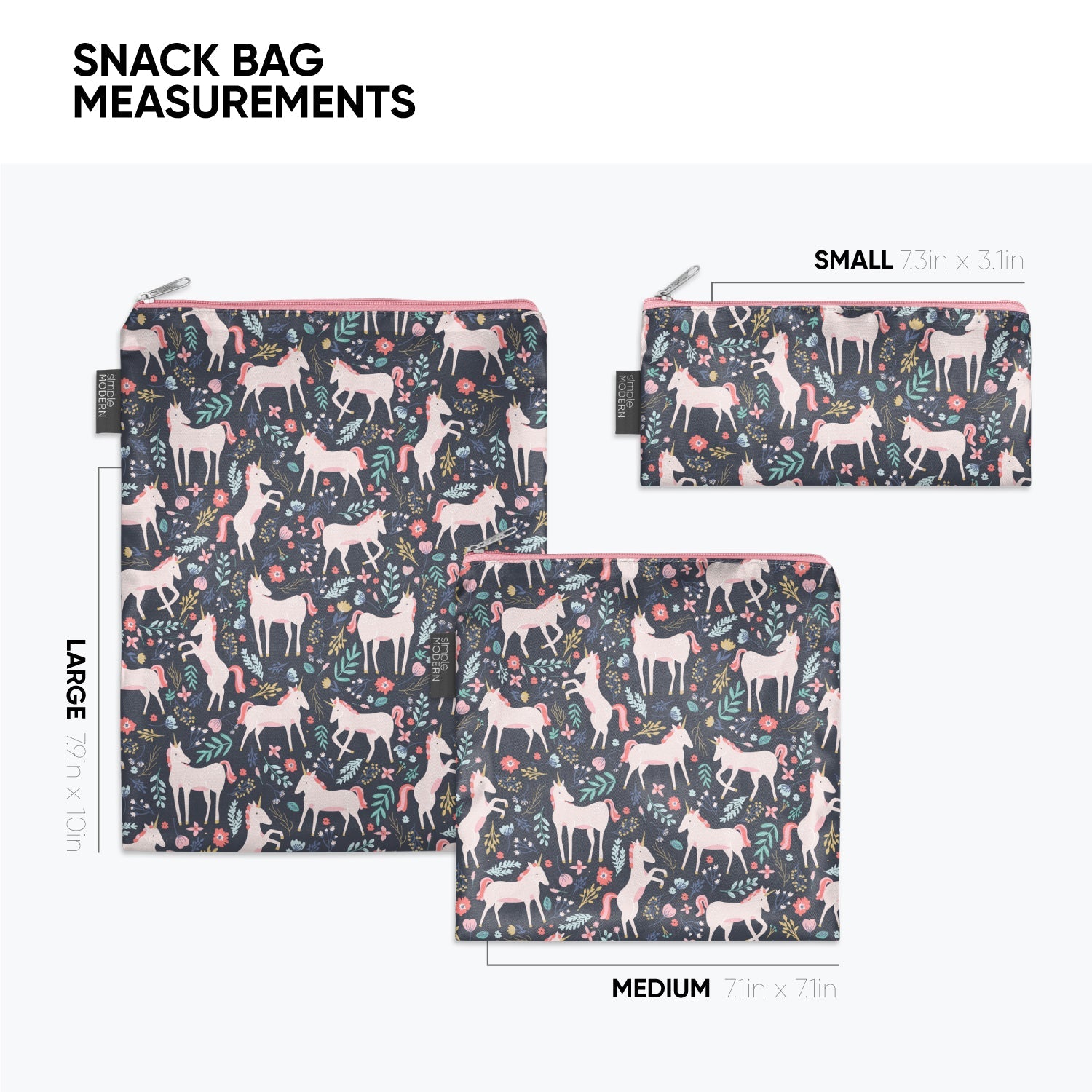 Ellie Reusable Snack Bags 3 Pack - 18oz Eco-Friendly Food Storage Pouches for Kids Lunch, Snacks, and On-the-Go | Perfect for School, Picnics, and Travel