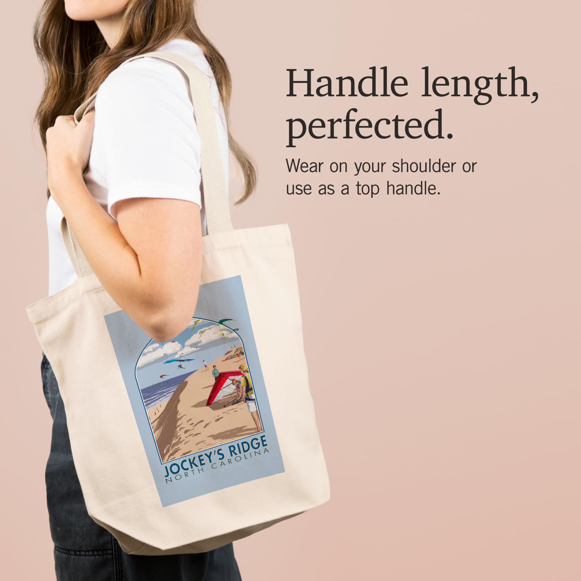 Lantern Press Jockey's Ridge Hang Gliders & Kite Flyers Tote Bag - Outer Banks North Carolina Souvenir - 100% Cotton Canvas Reusable Shopping Bag - Beach, Picnic & Grocery Essentials