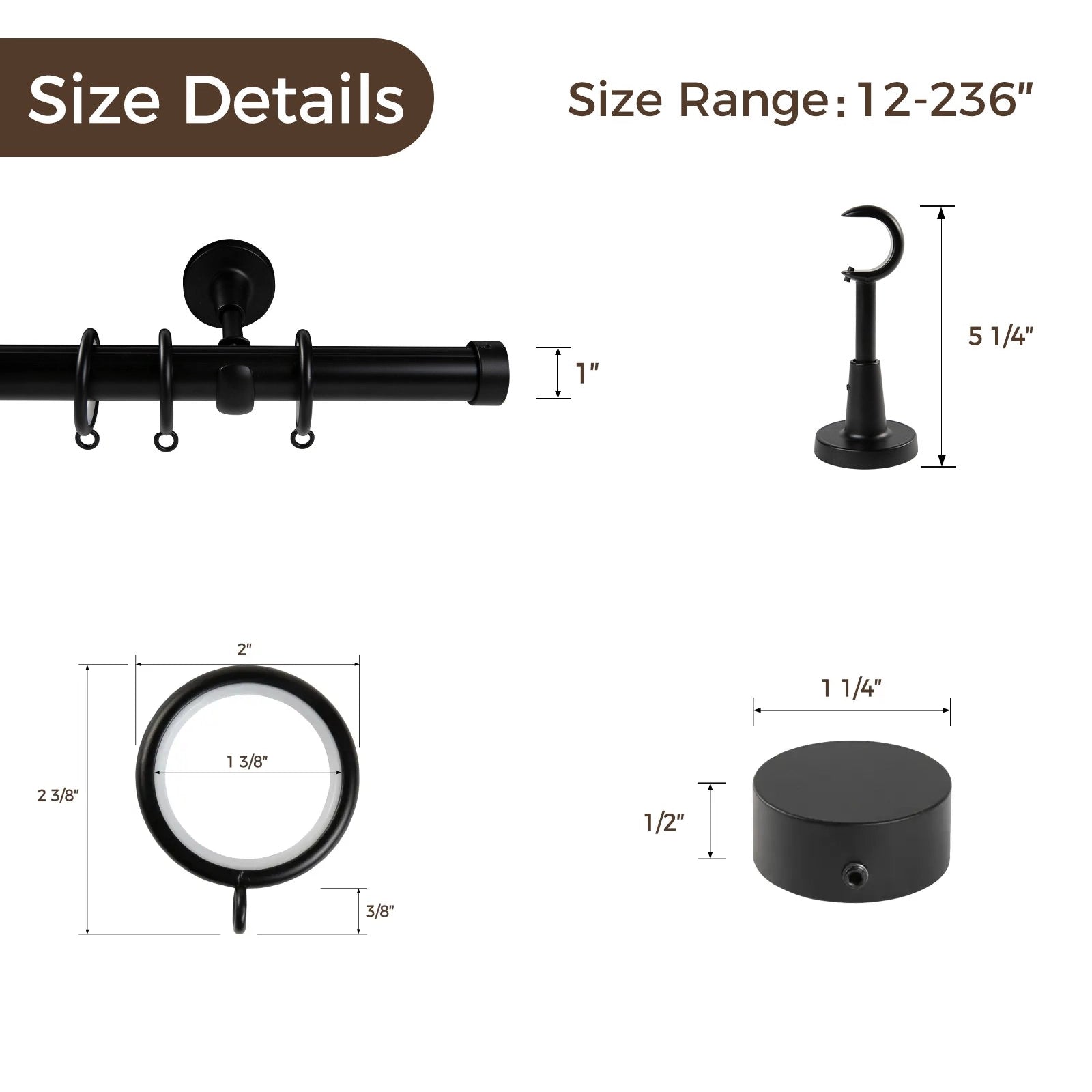 Kelvin Single Window Curtain Rod - Adjustable Tension Rod for Windows, No Drill Easy Installation, Perfect for Bedroom, Living Room & Kitchen Decor