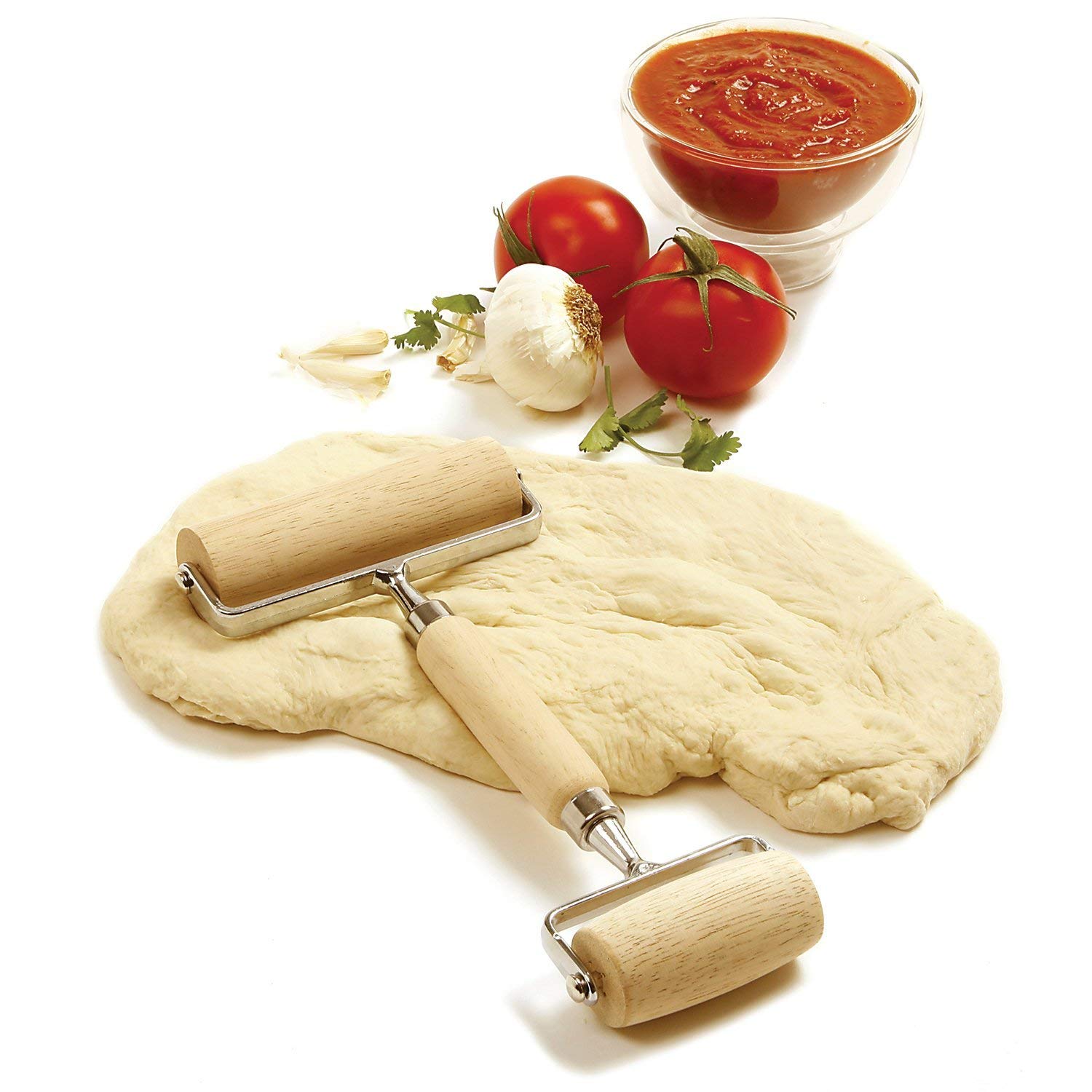 Norpro Wooden Pastry Roller & Pizza Cutter - Durable Baking Tool for Pies, Cookies, Dough - Perfect for Home Bakers & Professional Kitchens