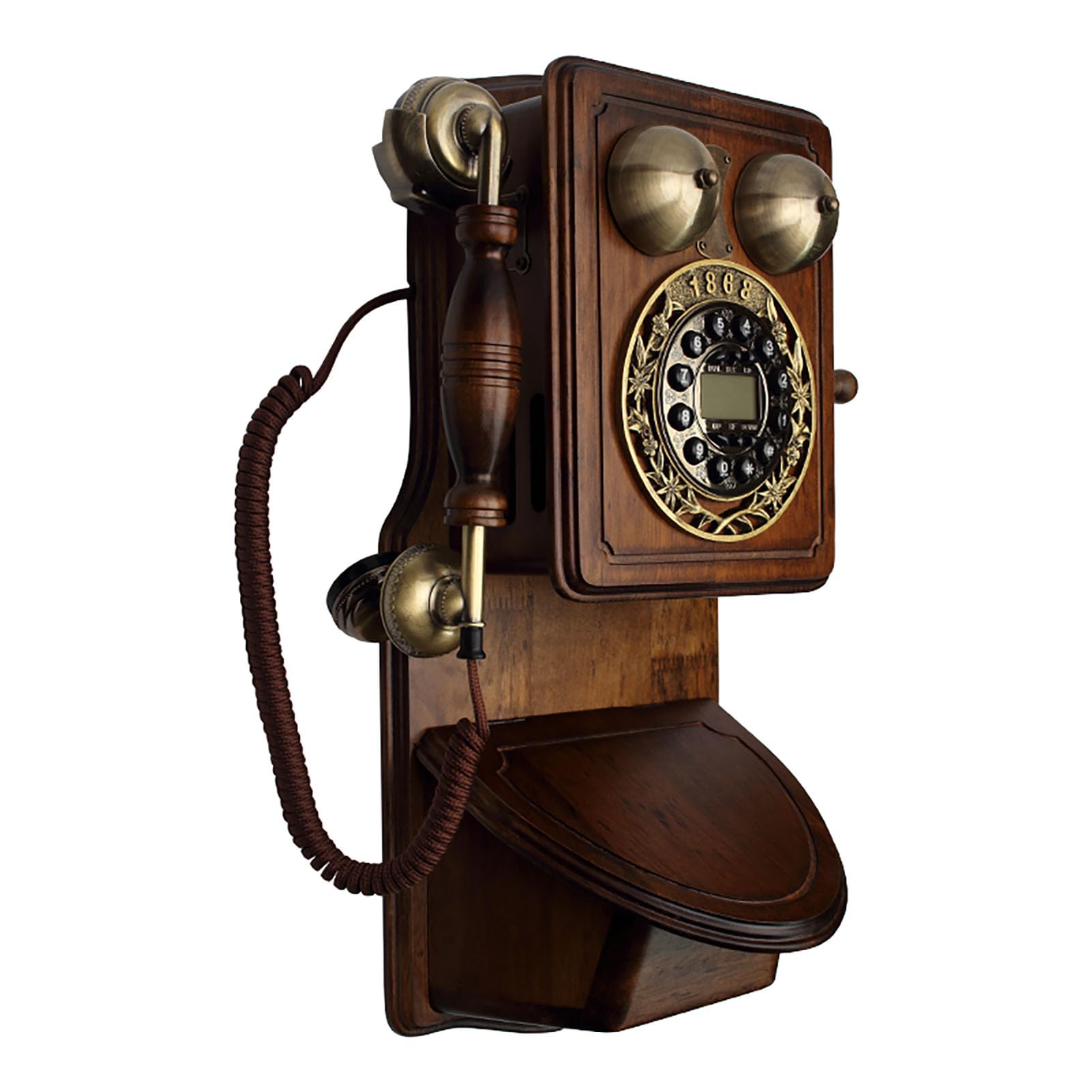 Vintage Rotary Wall Phone - Antique Corded Telephone with Retro Wood Design - Classic Rotary Dial Landline for Home, Office, Hotel & School Decor - Perfect for Vintage Themed Rooms, Retro Cafes and Nostalgic Gifts (Red)