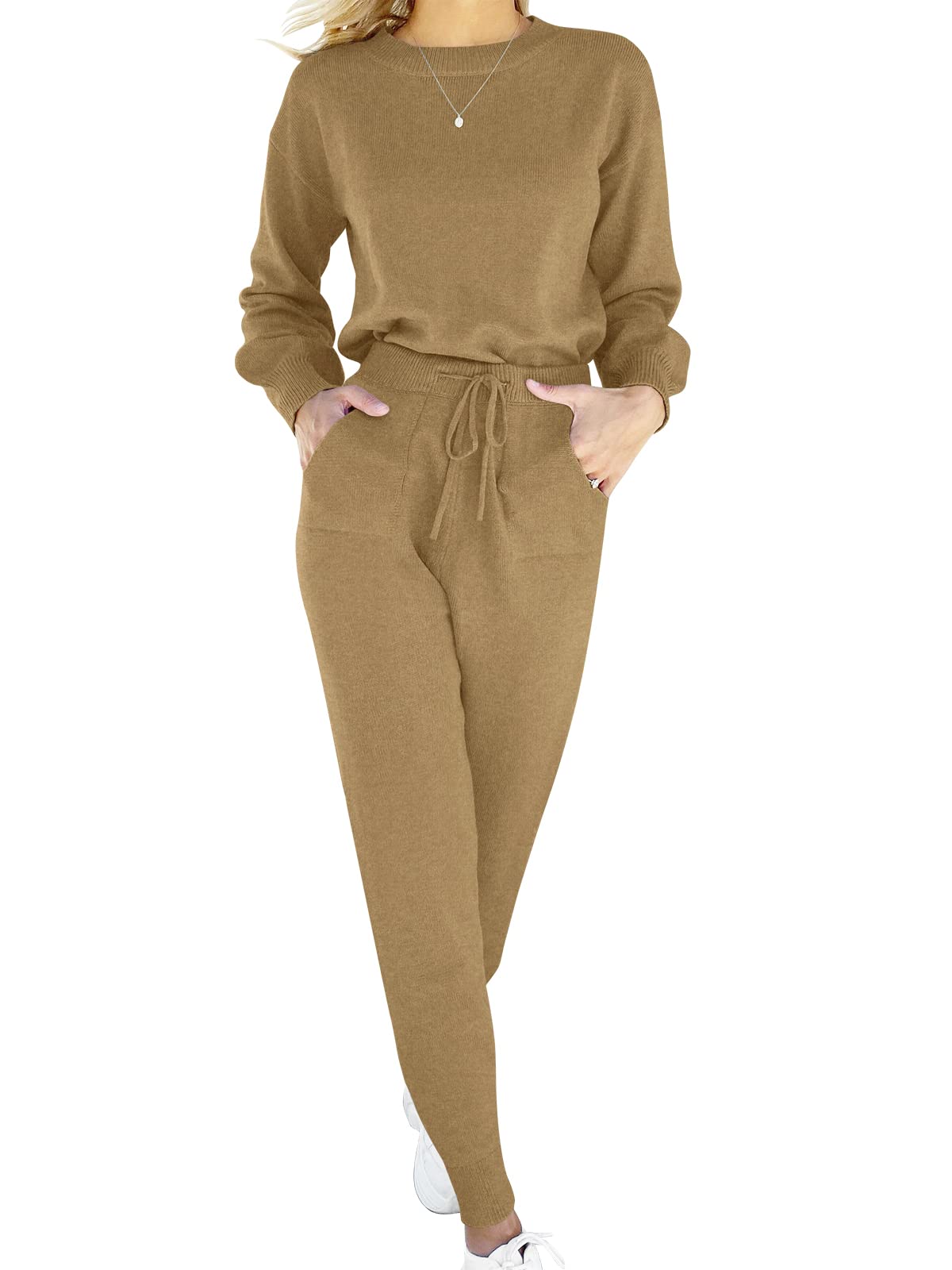 ANRABESS Women's Two Piece Outfits - Cozy Sweater Set with Long Sleeve Pullover & Drawstring Lounge Pants | Casual Loungewear for Home, Travel & Relaxation